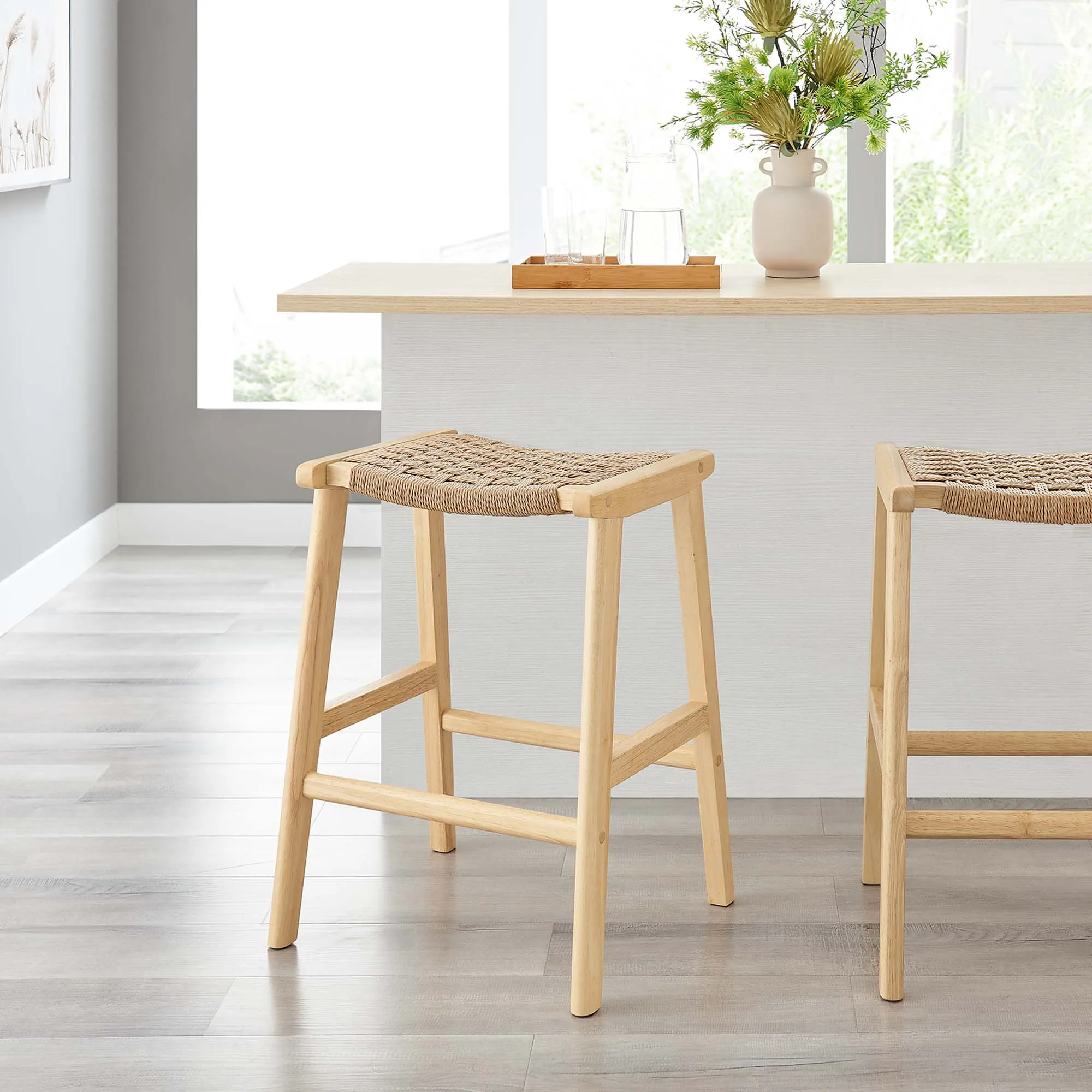 Saoirse Woven Rope Wood Counter Stool - Set of 2 by Modway