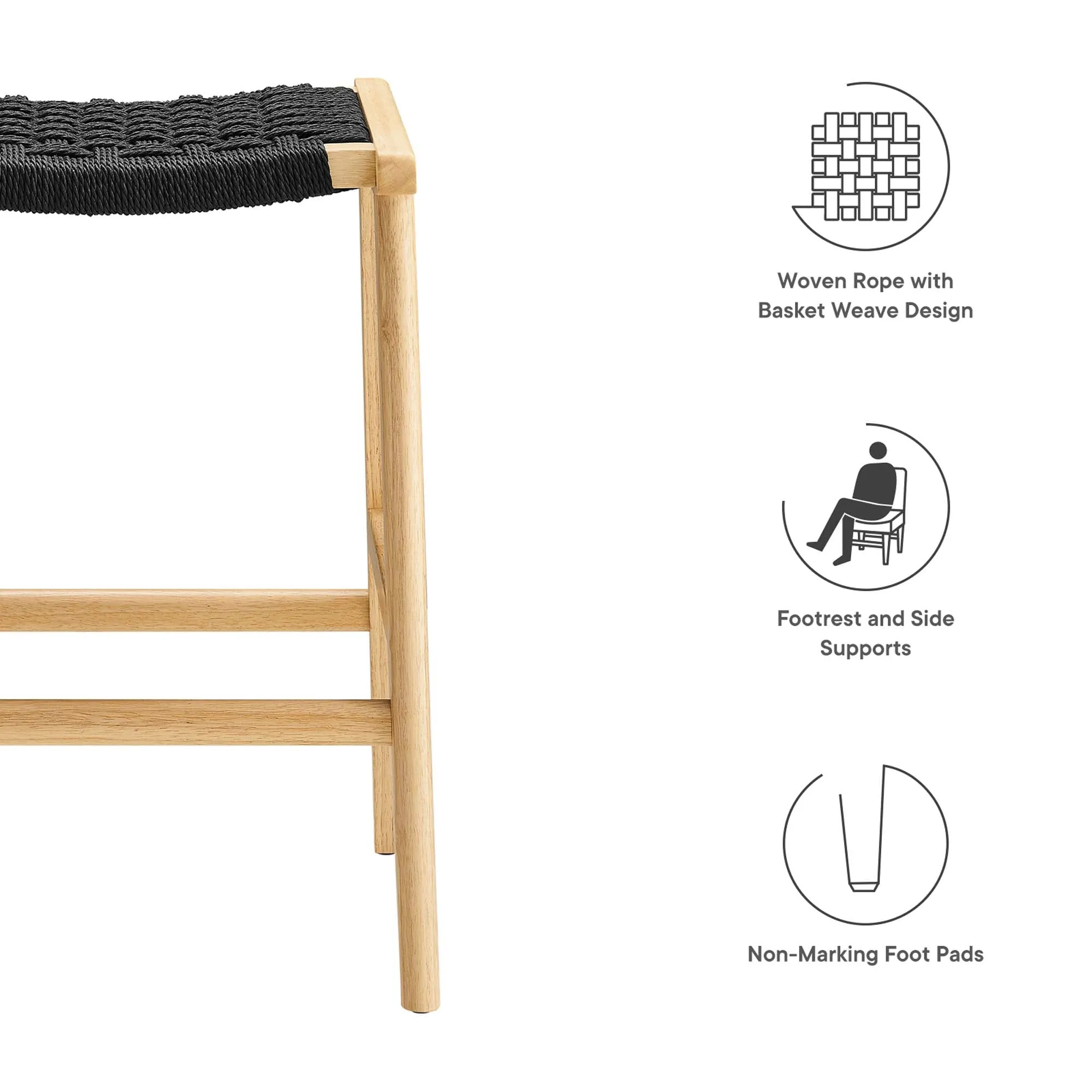 Saoirse Woven Rope Wood Counter Stool - Set of 2 by Modway