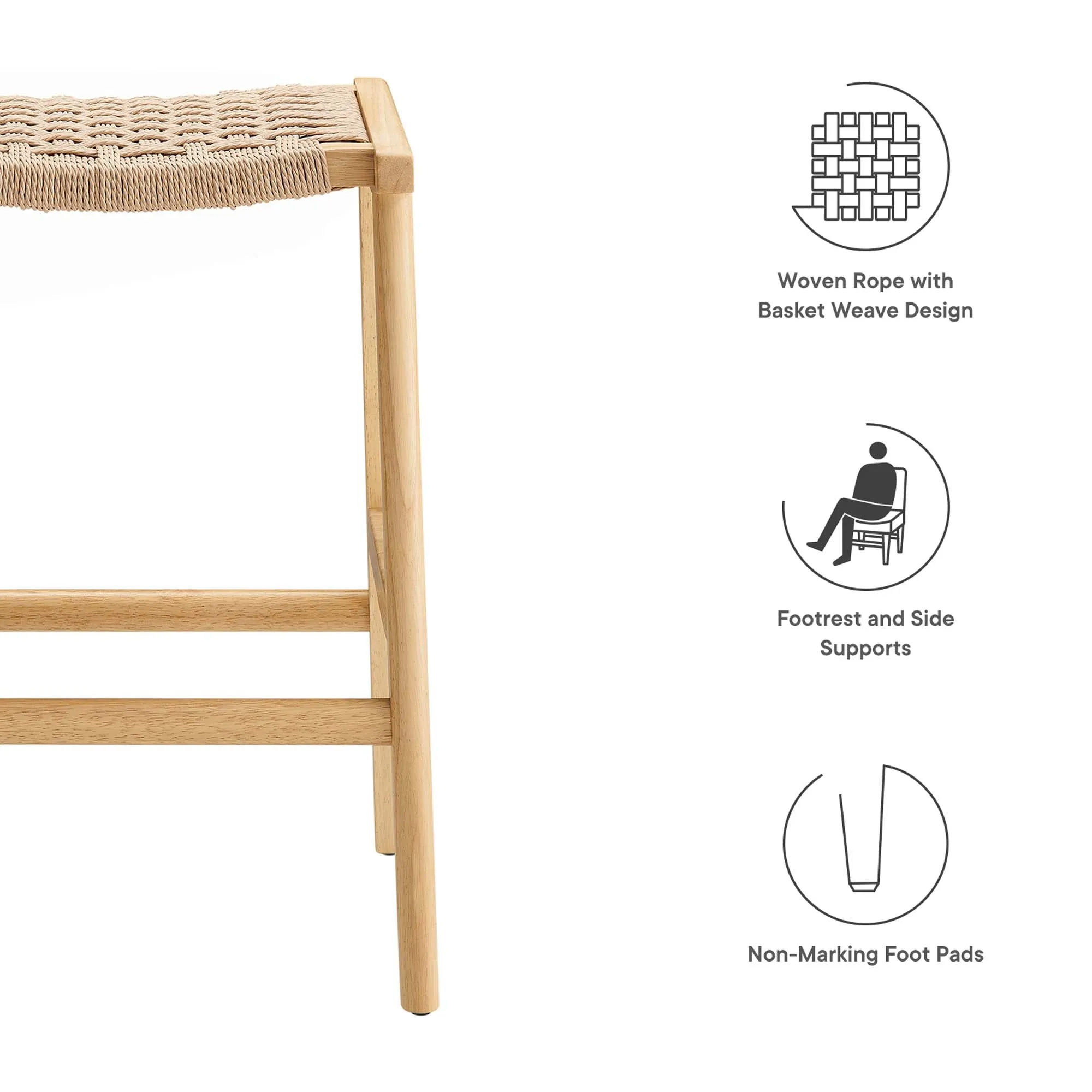 Saoirse Woven Rope Wood Counter Stool - Set of 2 by Modway