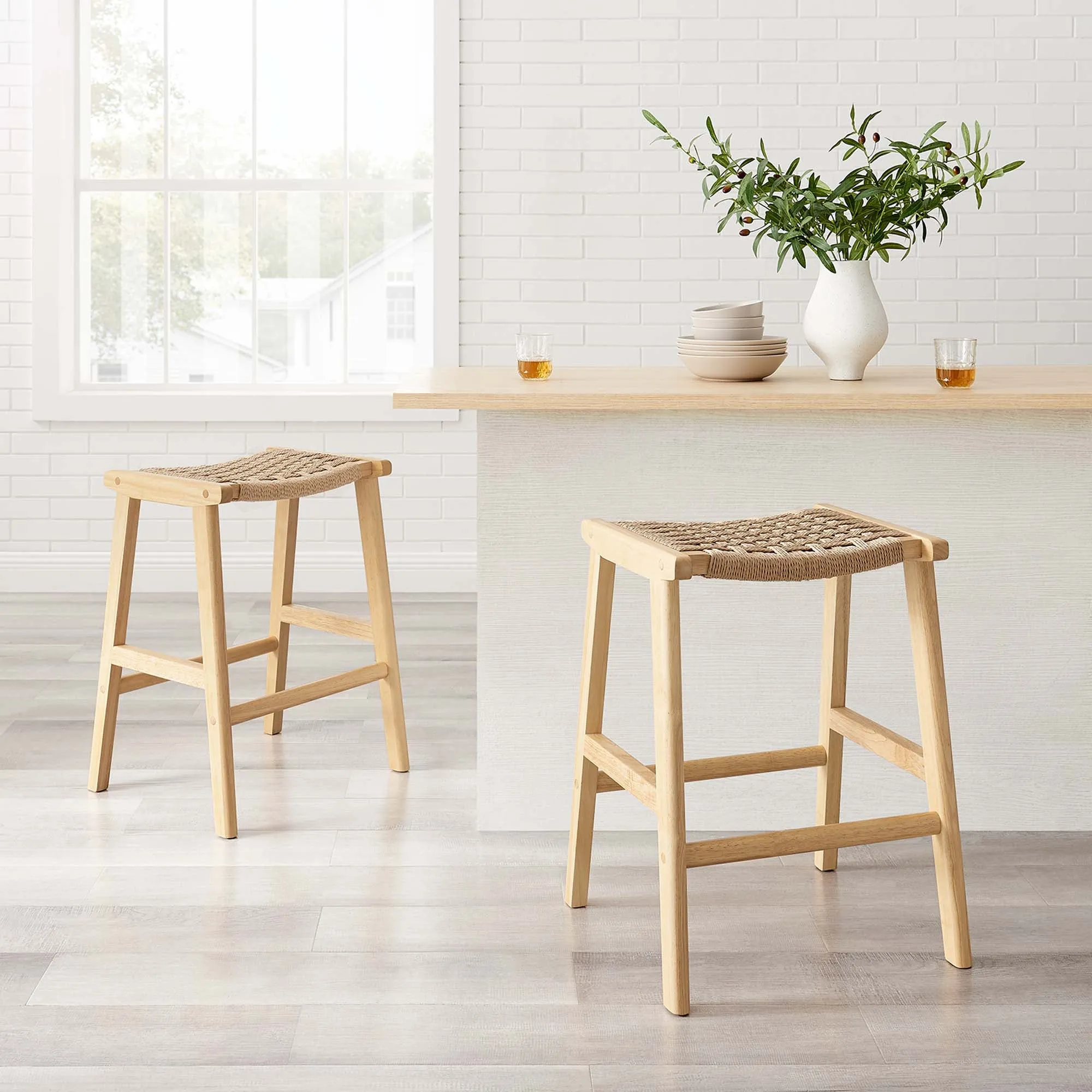 Saoirse Woven Rope Wood Counter Stool - Set of 2 by Modway