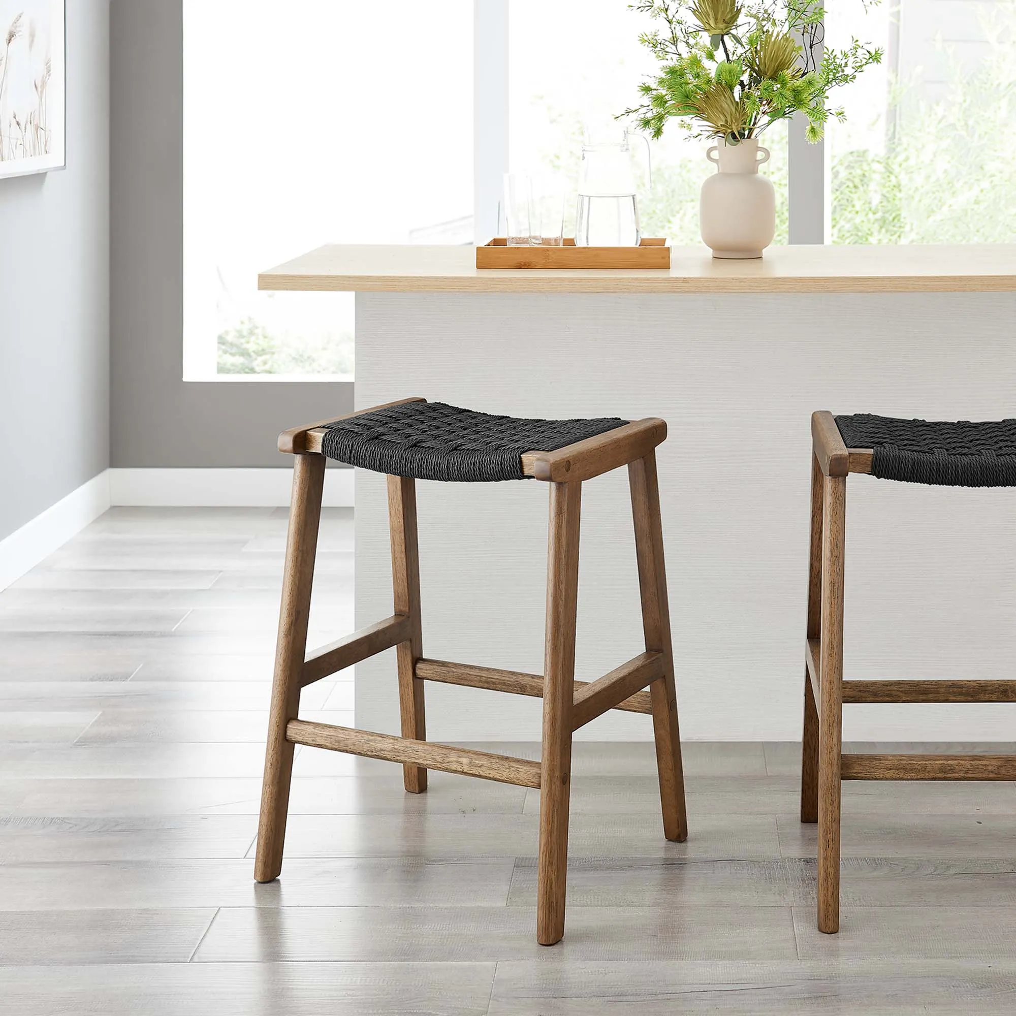 Saoirse Woven Rope Wood Counter Stool - Set of 2 by Modway