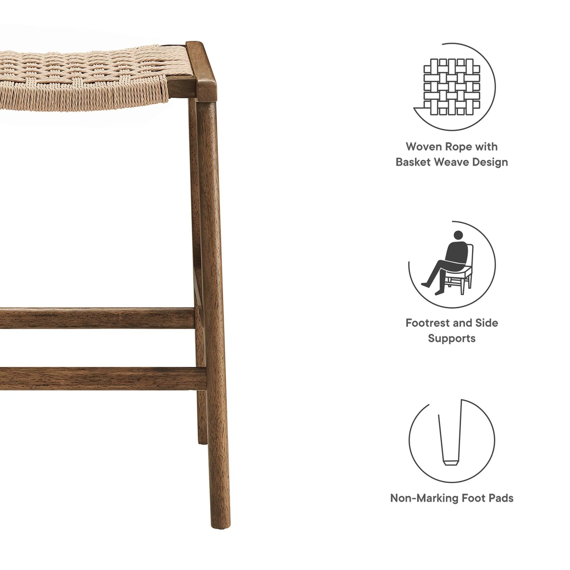 Saoirse Woven Rope Wood Counter Stool - Set of 2 by Modway