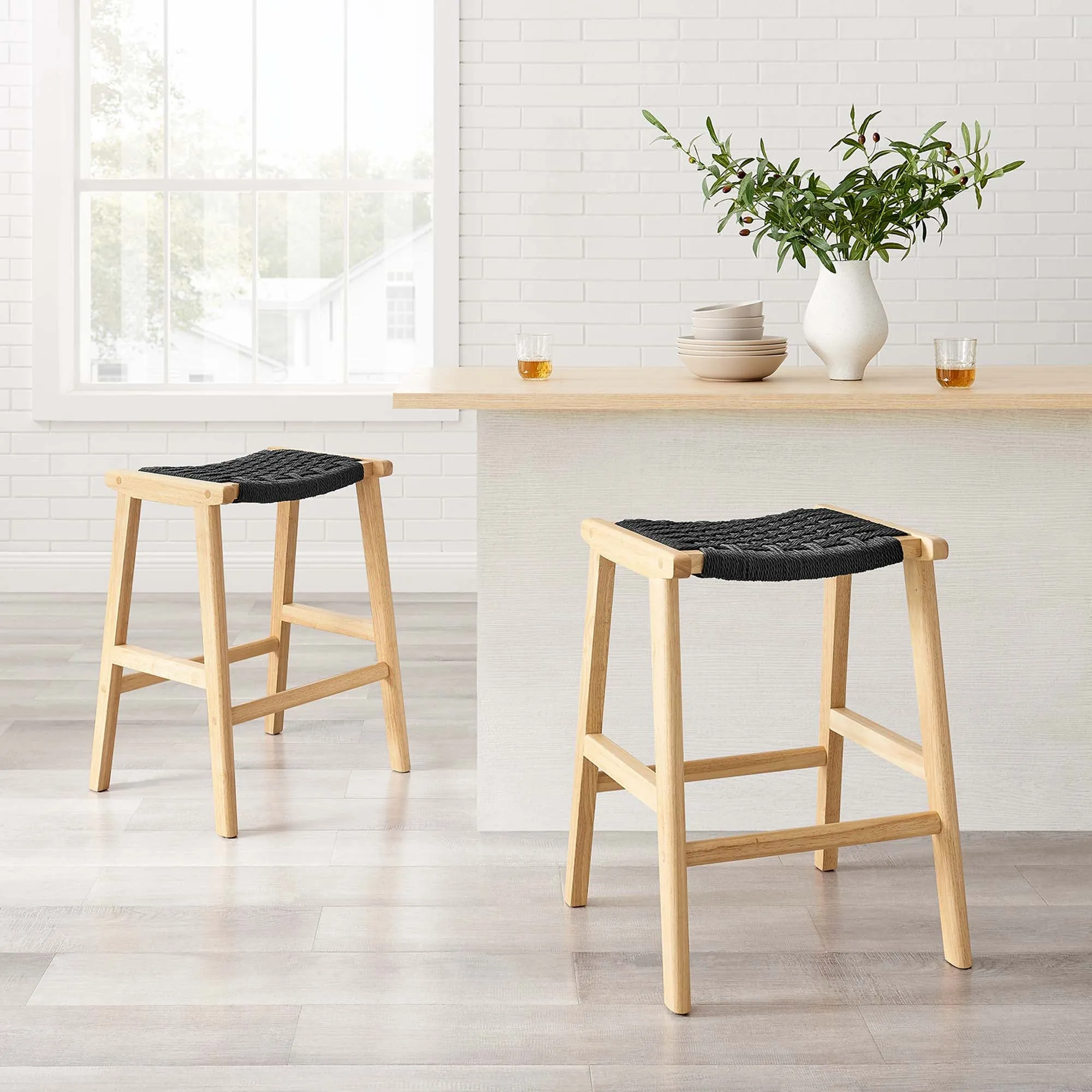Saoirse Woven Rope Wood Counter Stool - Set of 2 by Modway