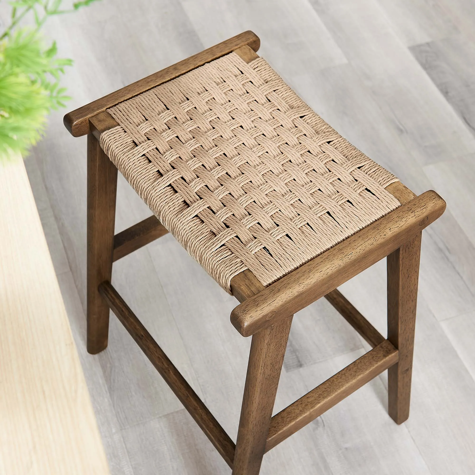 Saoirse Woven Rope Wood Counter Stool - Set of 2 by Modway
