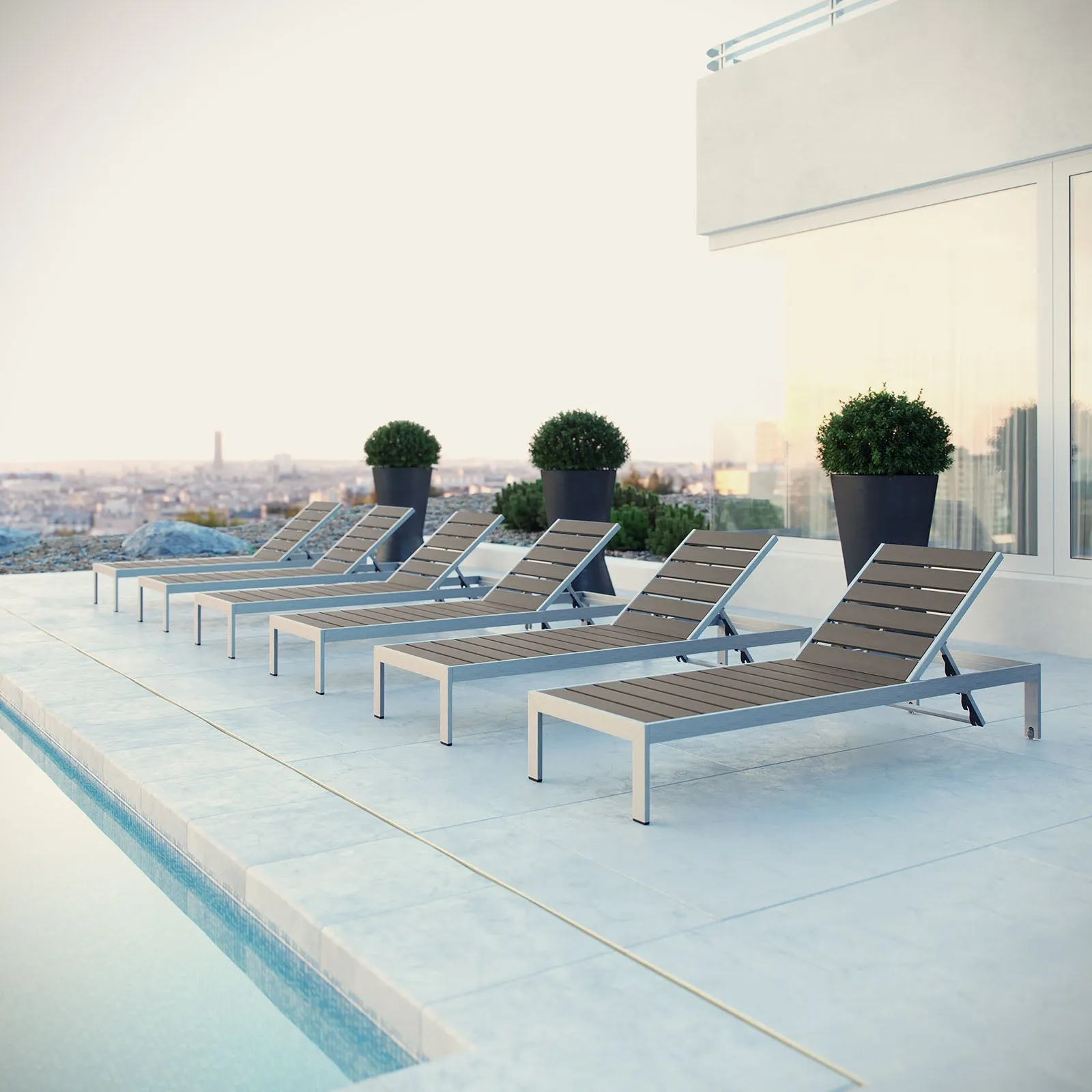 Shore Chaise Outdoor Patio Aluminum Set of 6 by Modway