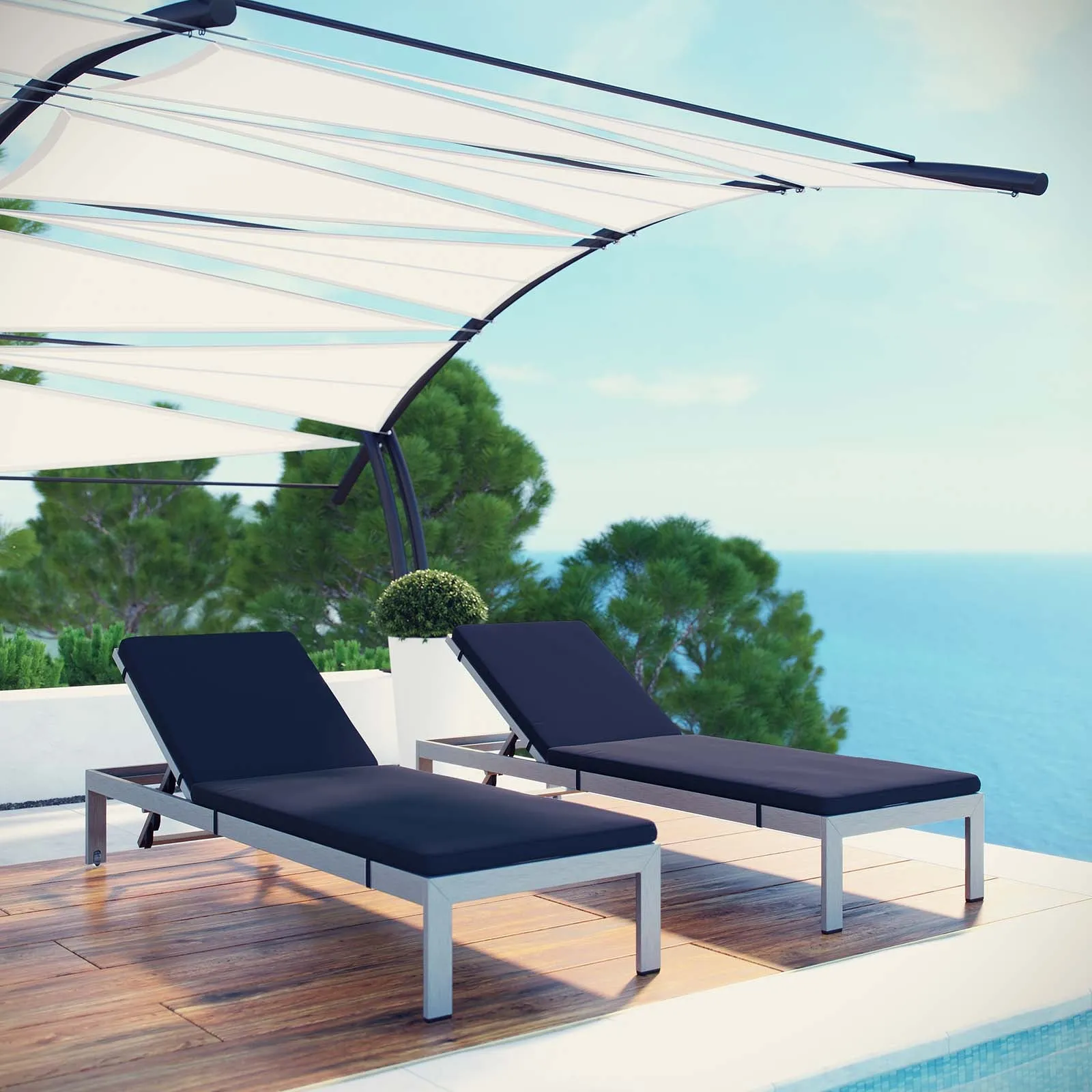 Shore Chaise with Cushions Outdoor Patio Aluminum Set of 2 by Modway