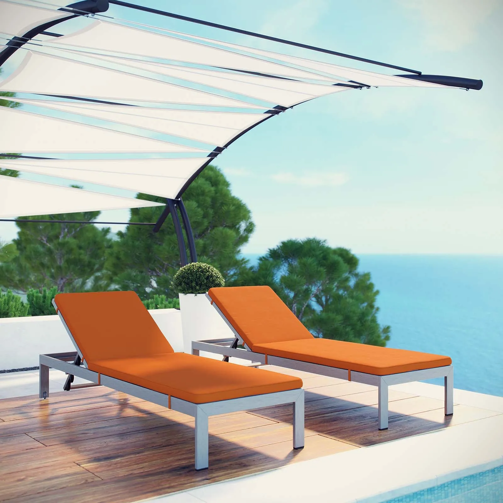 Shore Chaise with Cushions Outdoor Patio Aluminum Set of 2 by Modway