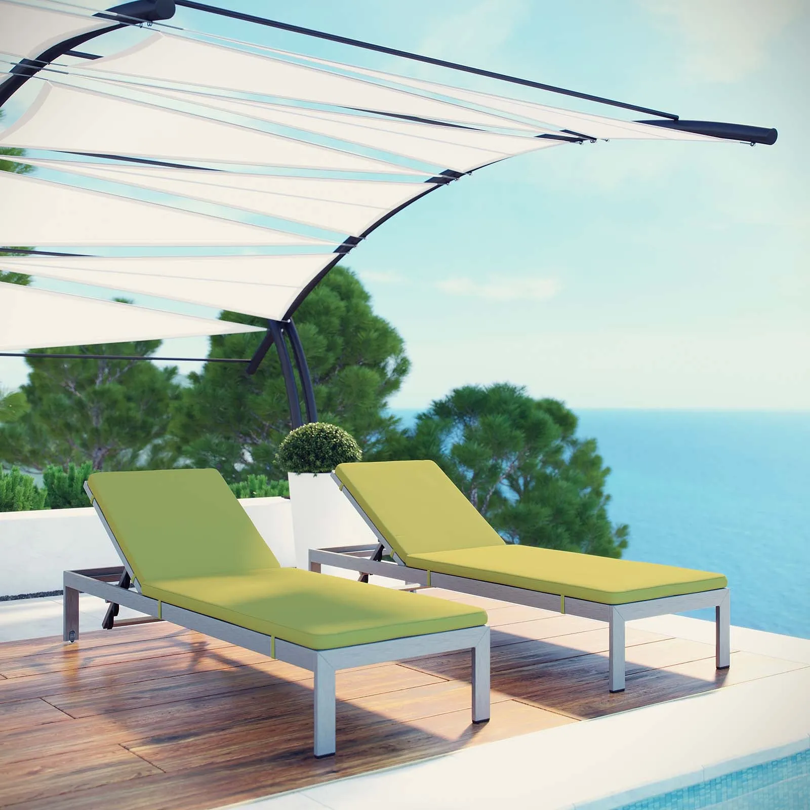 Shore Chaise with Cushions Outdoor Patio Aluminum Set of 2 by Modway