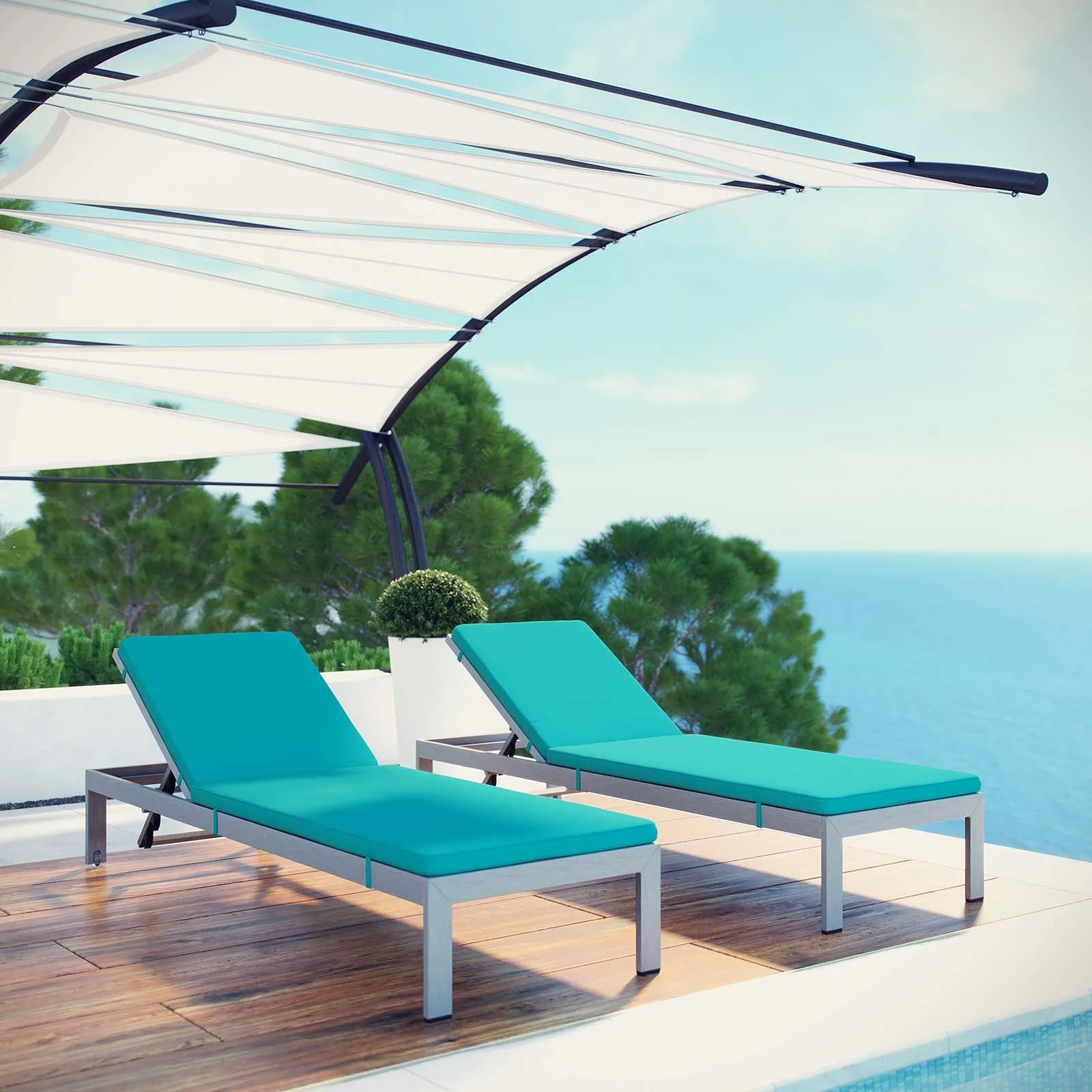 Shore Chaise with Cushions Outdoor Patio Aluminum Set of 2 by Modway