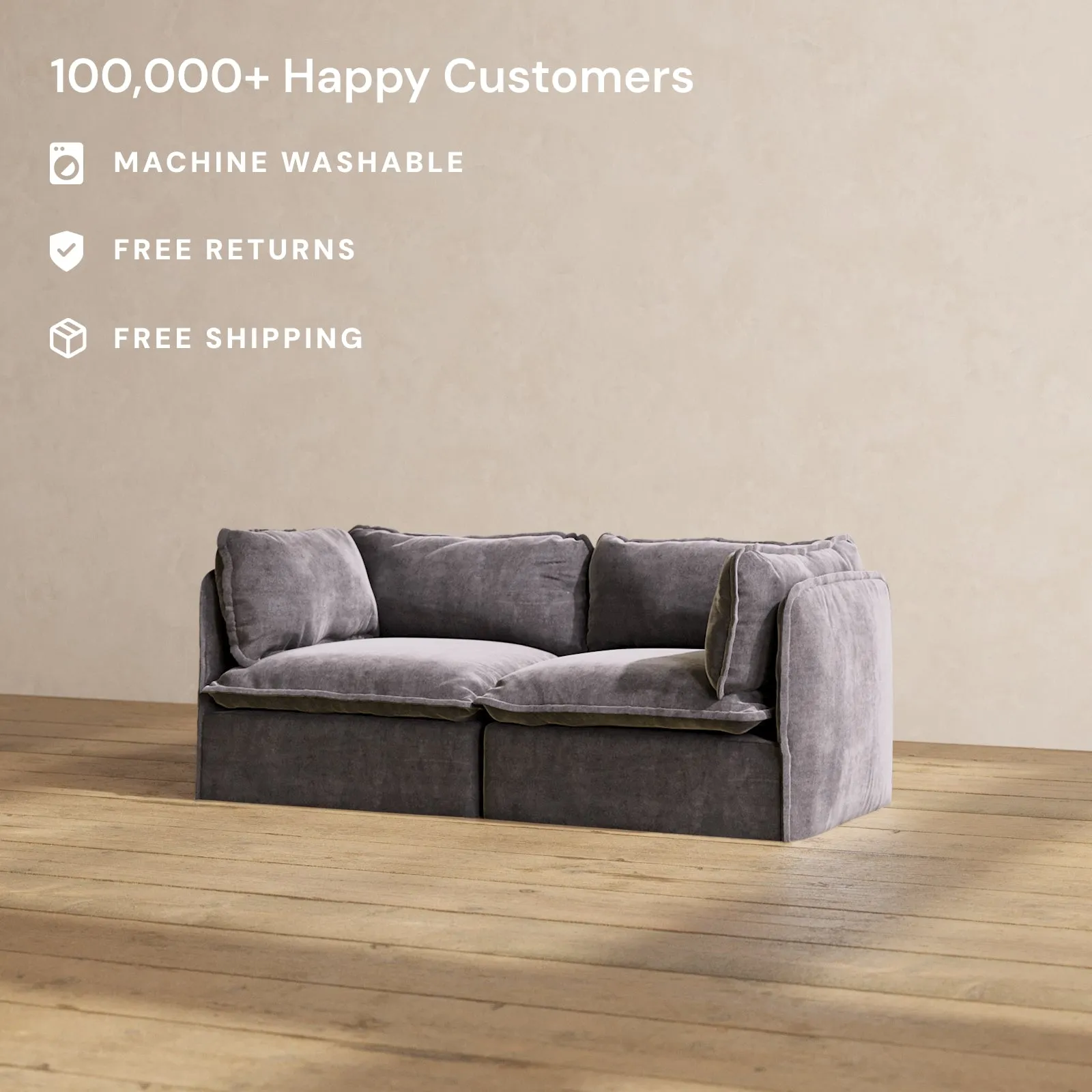 Slipcover Only - Modular Performance 2-Seater | Luxury Velvet in Cinder