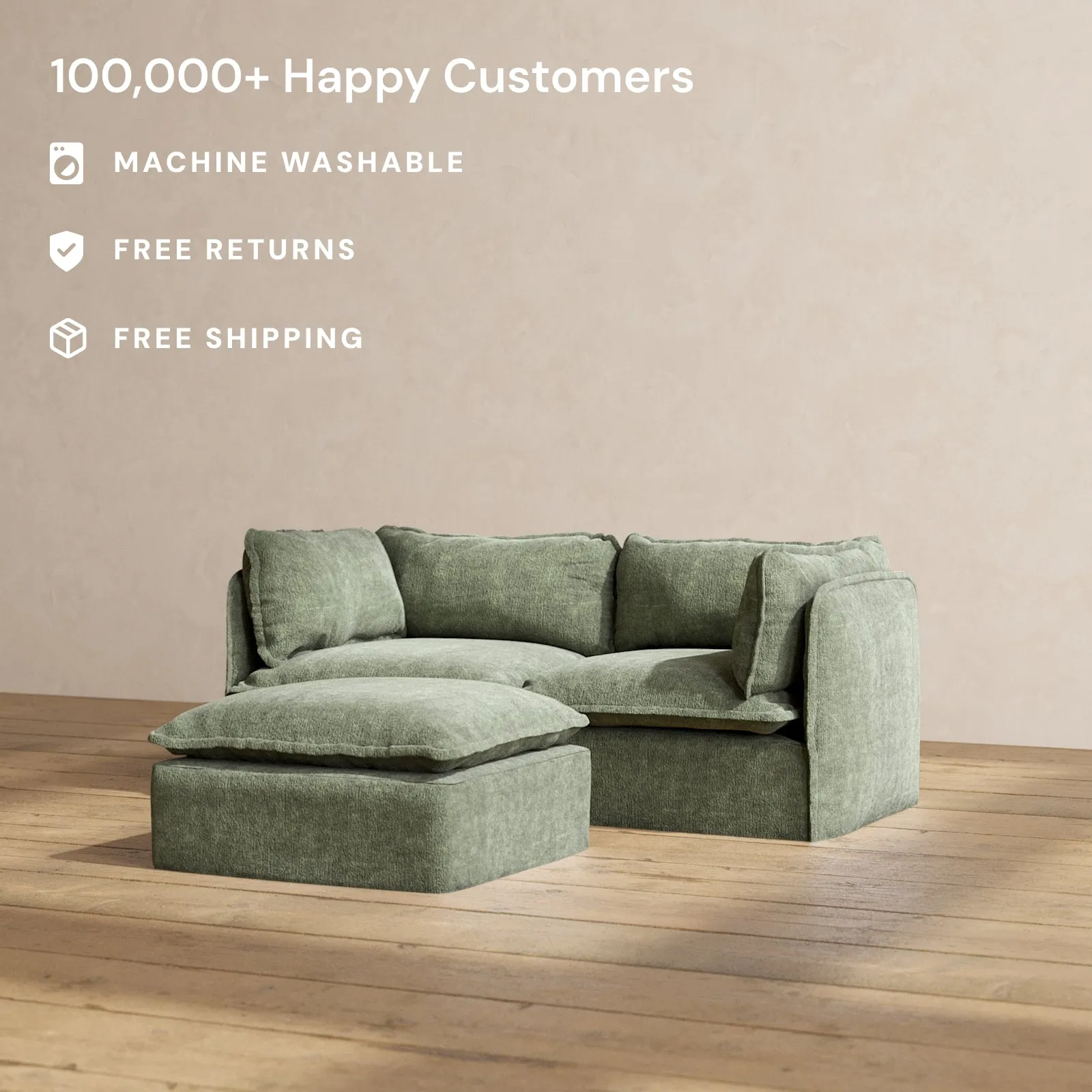 Slipcover Only - Modular Performance 2-Seater   Ottoman | Heirloom Velvet in Willow
