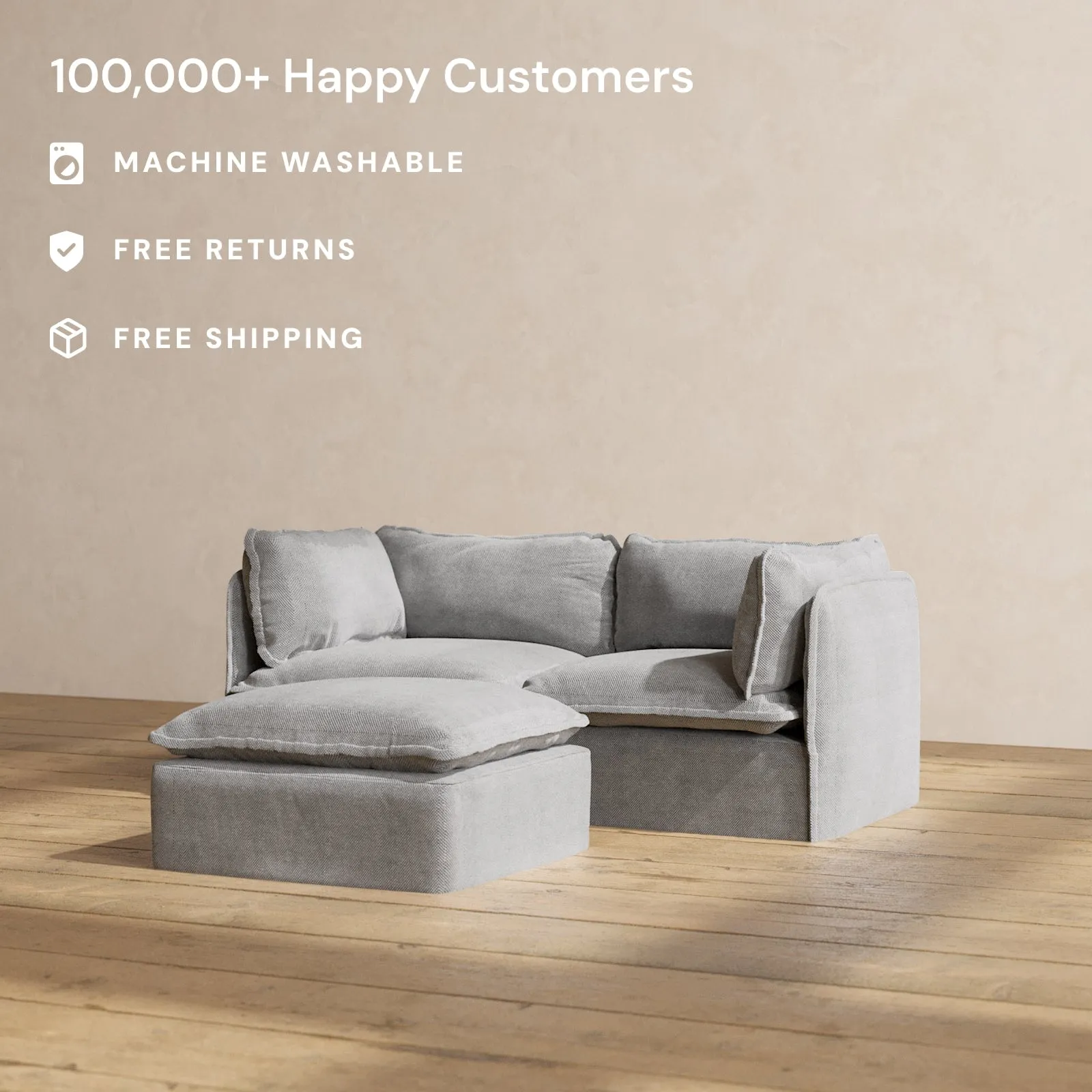 Slipcover Only - Modular Performance 2-Seater   Ottoman | Plush Weave in Ash
