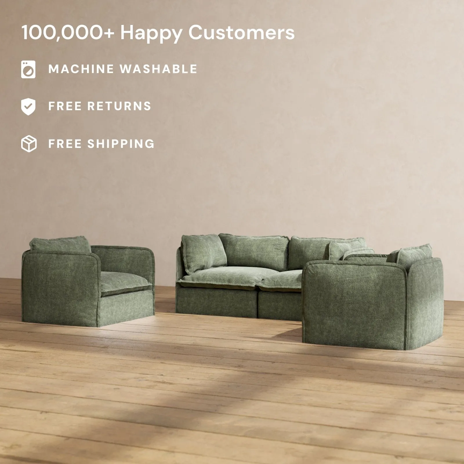 Slipcover Only - Modular Performance 2-Seater Sofa   Armchair Set | Heirloom Velvet in Willow
