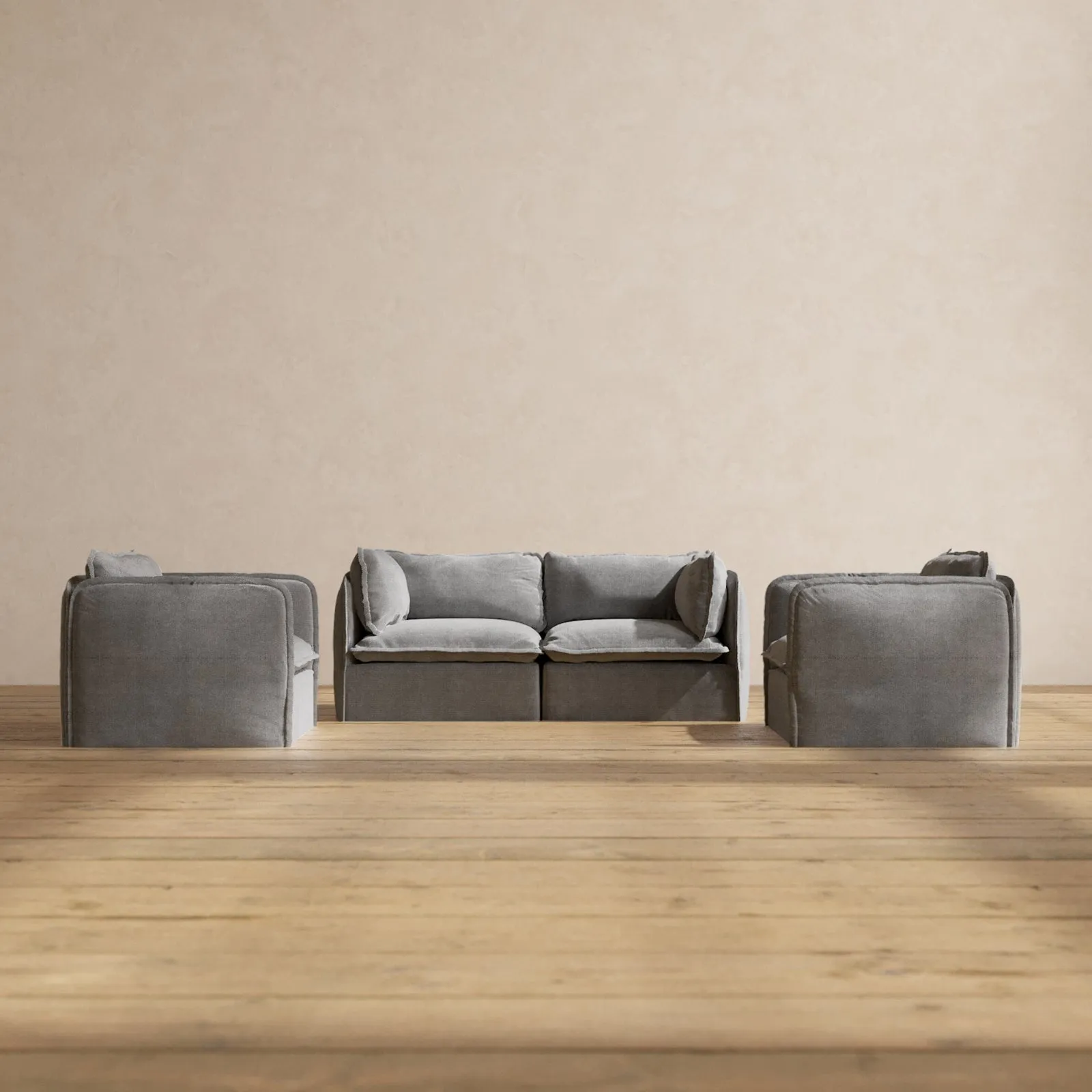 Slipcover Only - Modular Performance 2-Seater Sofa   Armchair Set | Plush Weave in Ash