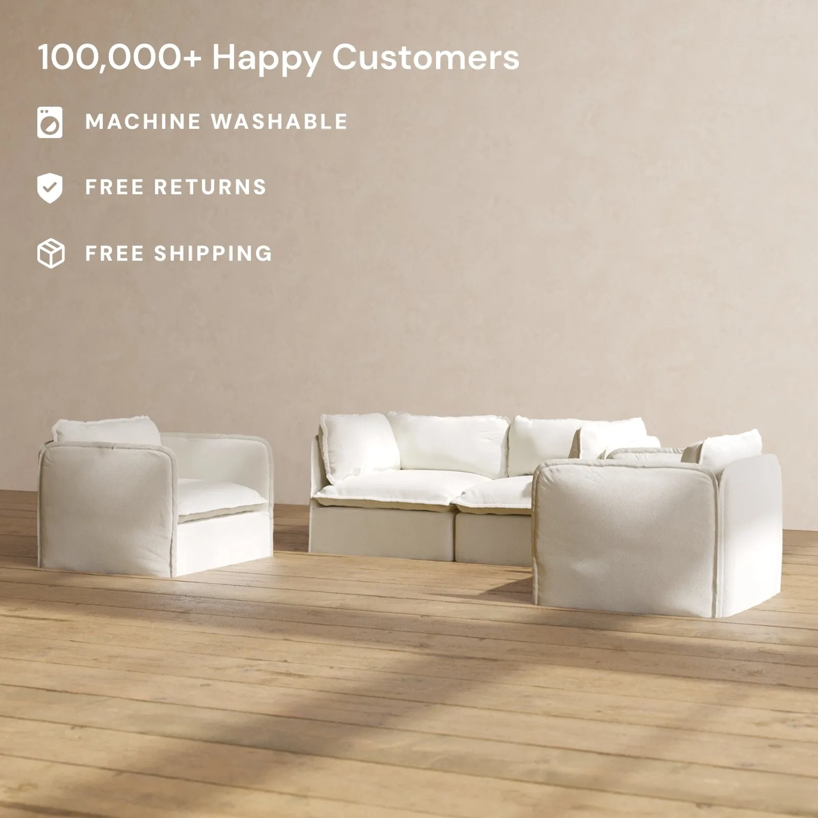 Slipcover Only - Modular Performance 2-Seater Sofa   Armchair Set | Plush Weave in Eggshell