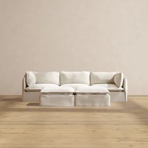 Slipcover Only - Modular Performance 3-Seater   Bench Ottoman | Blended Weave in Flour