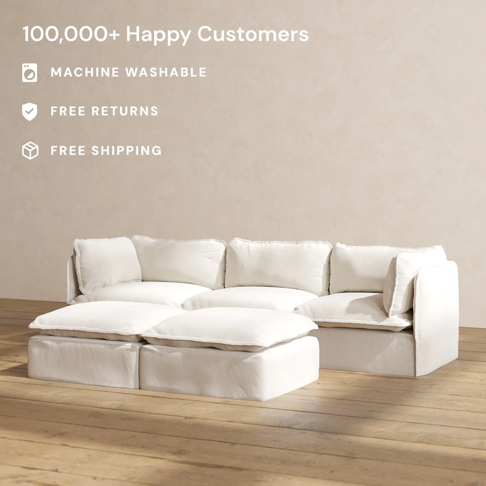 Slipcover Only - Modular Performance 3-Seater   Bench Ottoman | Blended Weave in Flour