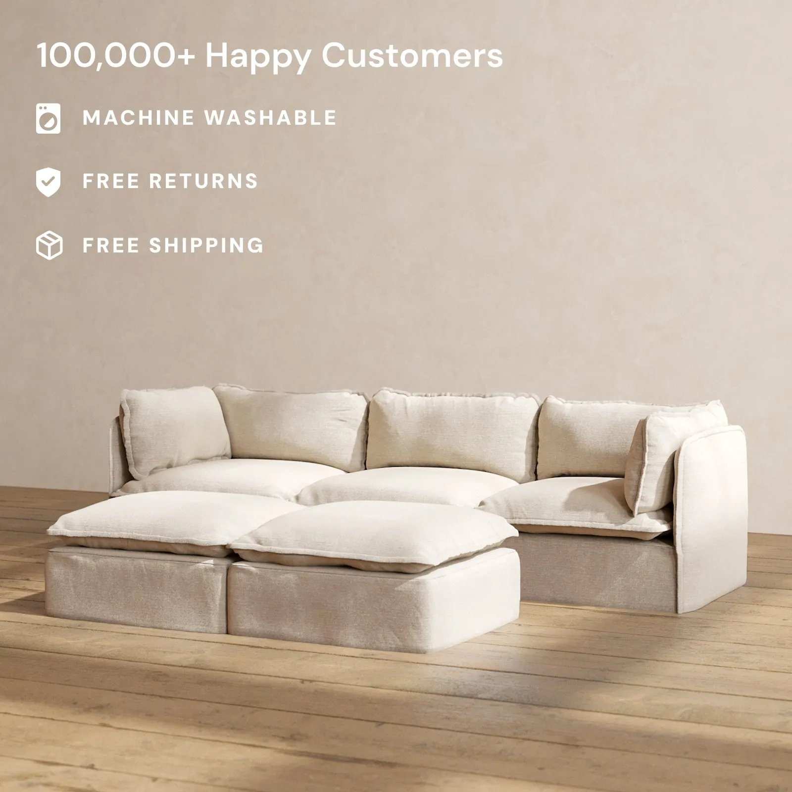 Slipcover Only - Modular Performance 3-Seater   Bench Ottoman | Blended Weave in Oat