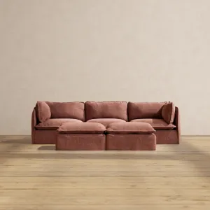 Slipcover Only - Modular Performance 3-Seater   Bench Ottoman | Heirloom Velvet in Chestnut