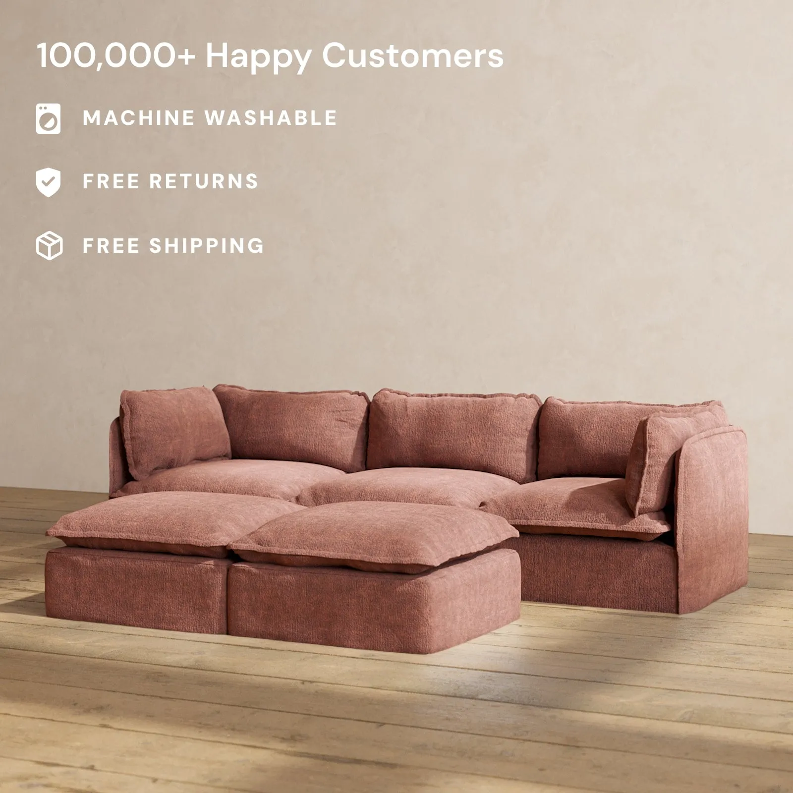 Slipcover Only - Modular Performance 3-Seater   Bench Ottoman | Heirloom Velvet in Chestnut
