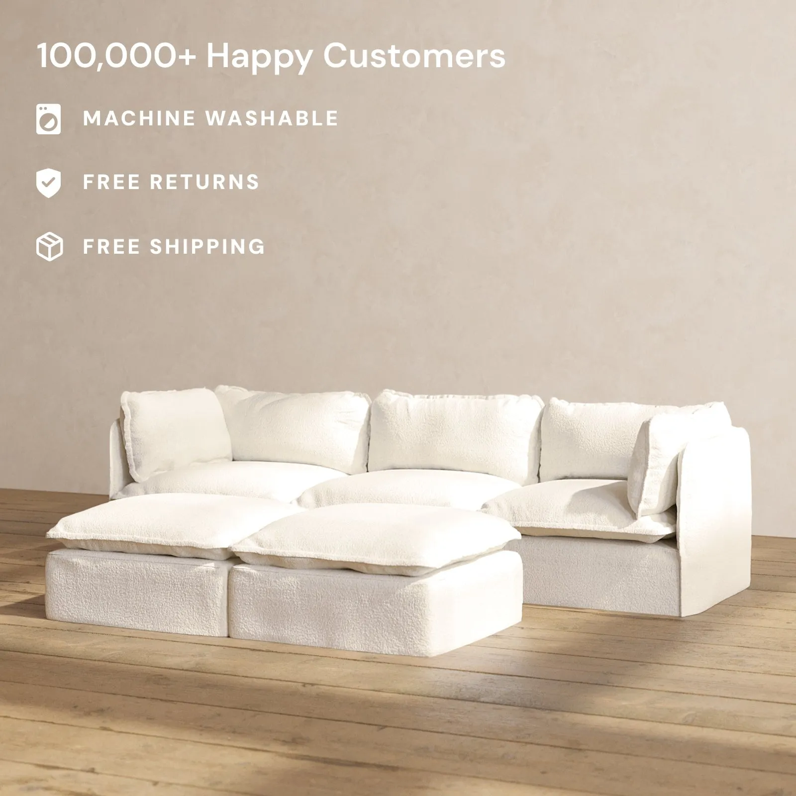 Slipcover Only - Modular Performance 3-Seater   Bench Ottoman | Knit Boucle in Mousse