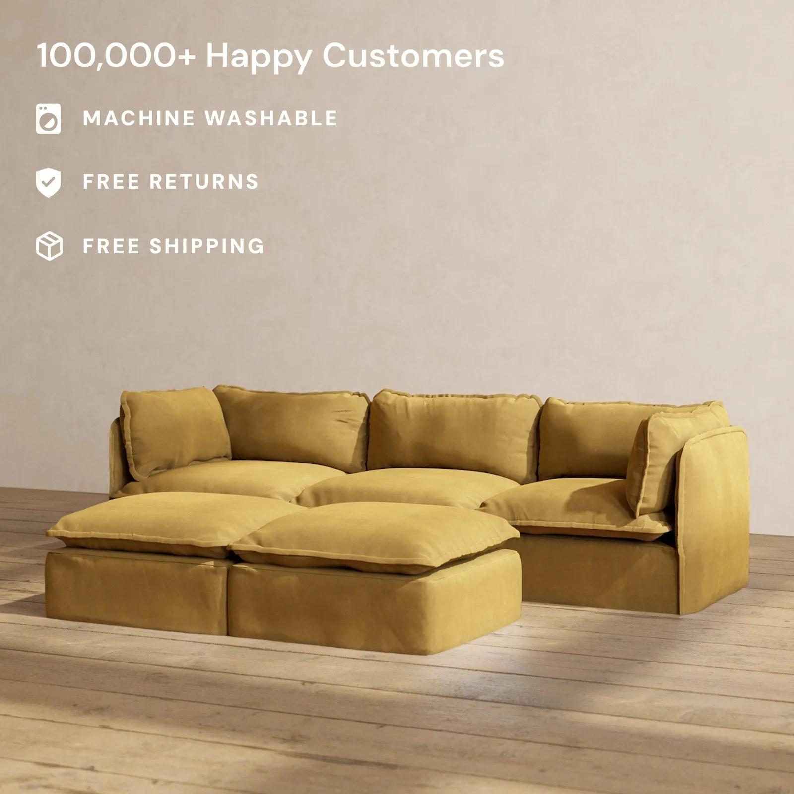 Slipcover Only - Modular Performance 3-Seater   Bench Ottoman | Luxury Velvet in Toffee
