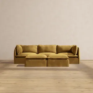 Slipcover Only - Modular Performance 3-Seater   Bench Ottoman | Luxury Velvet in Toffee