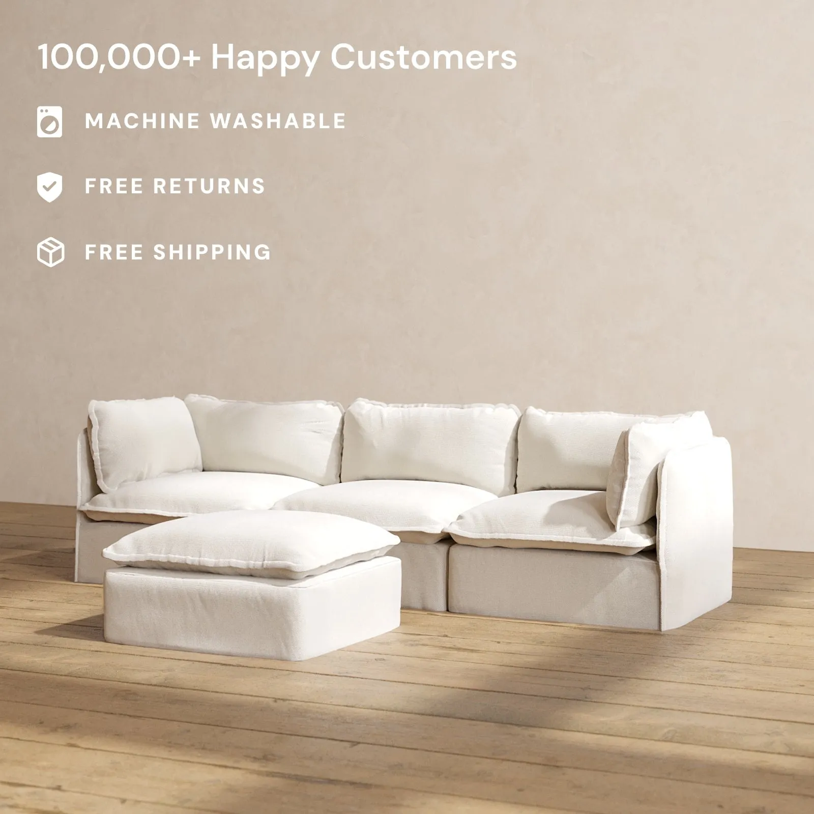 Slipcover Only - Modular Performance 3-Seater   Ottoman | Blended Weave in Flour