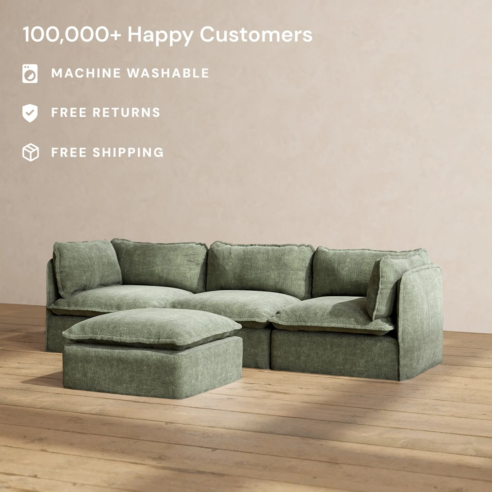 Slipcover Only - Modular Performance 3-Seater   Ottoman | Heirloom Velvet in Willow