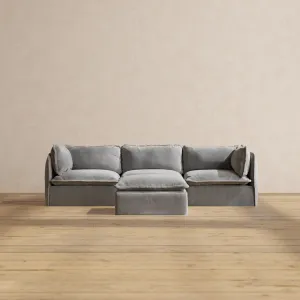 Slipcover Only - Modular Performance 3-Seater   Ottoman | Plush Weave in Ash