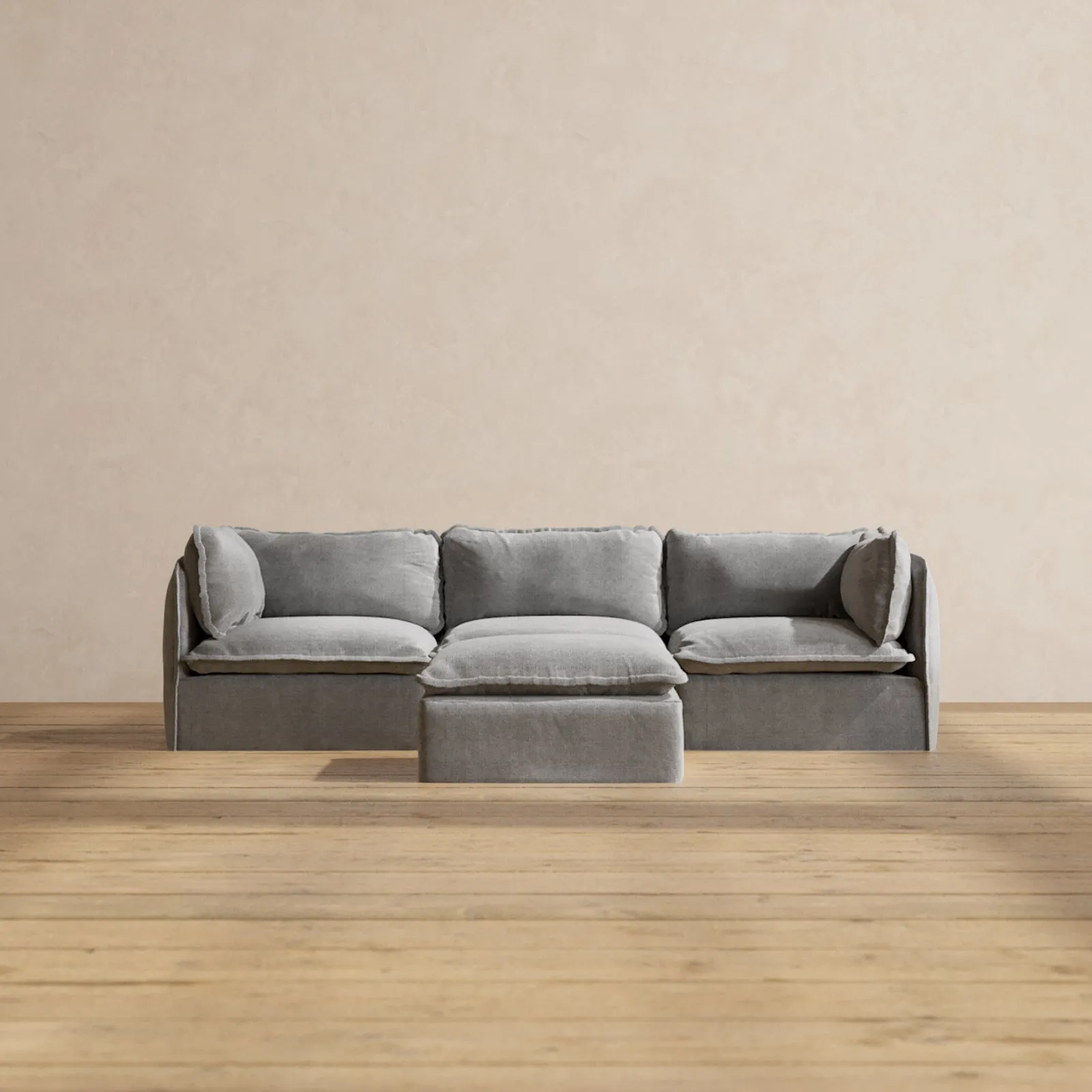 Slipcover Only - Modular Performance 3-Seater   Ottoman | Plush Weave in Ash