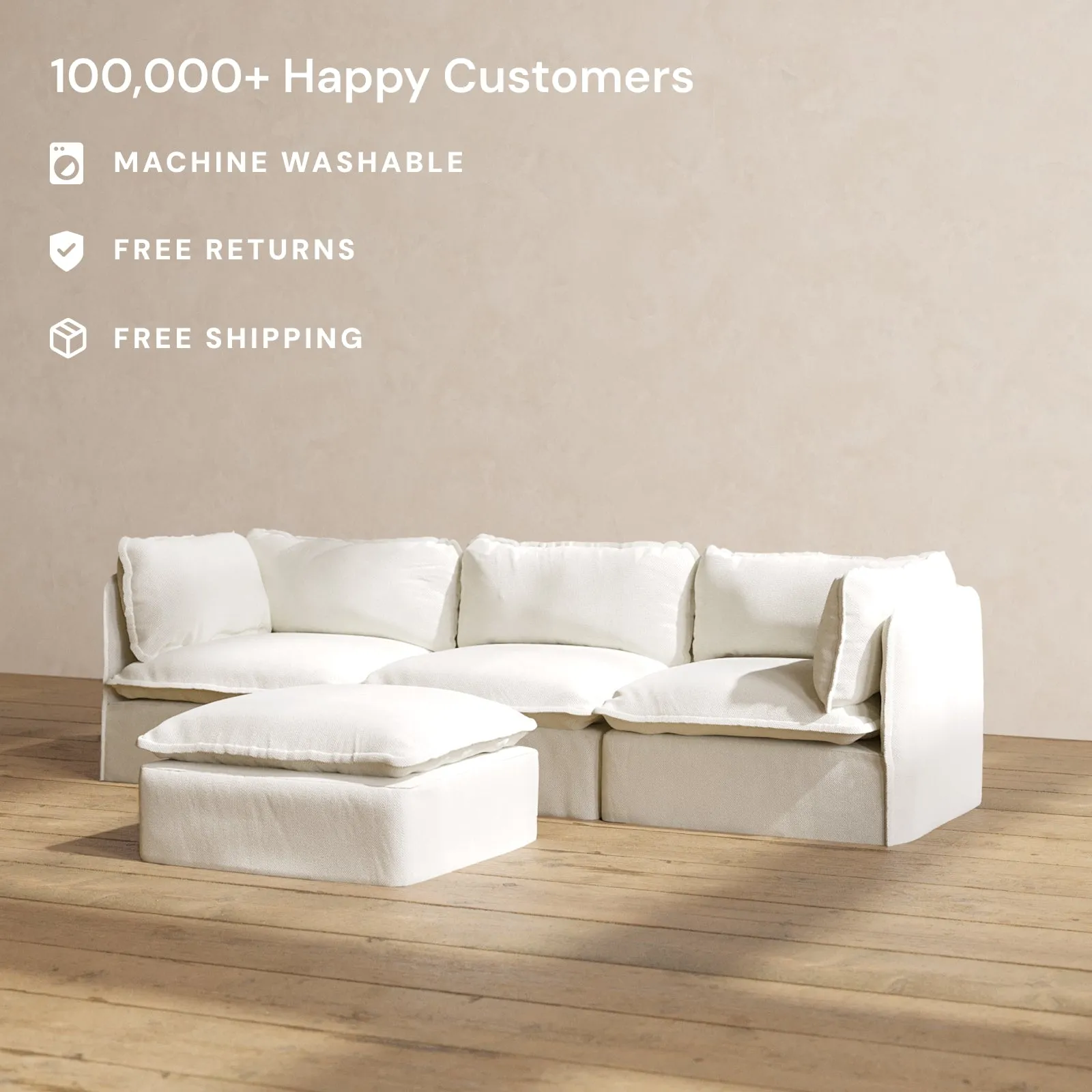 Slipcover Only - Modular Performance 3-Seater   Ottoman | Plush Weave in Eggshell