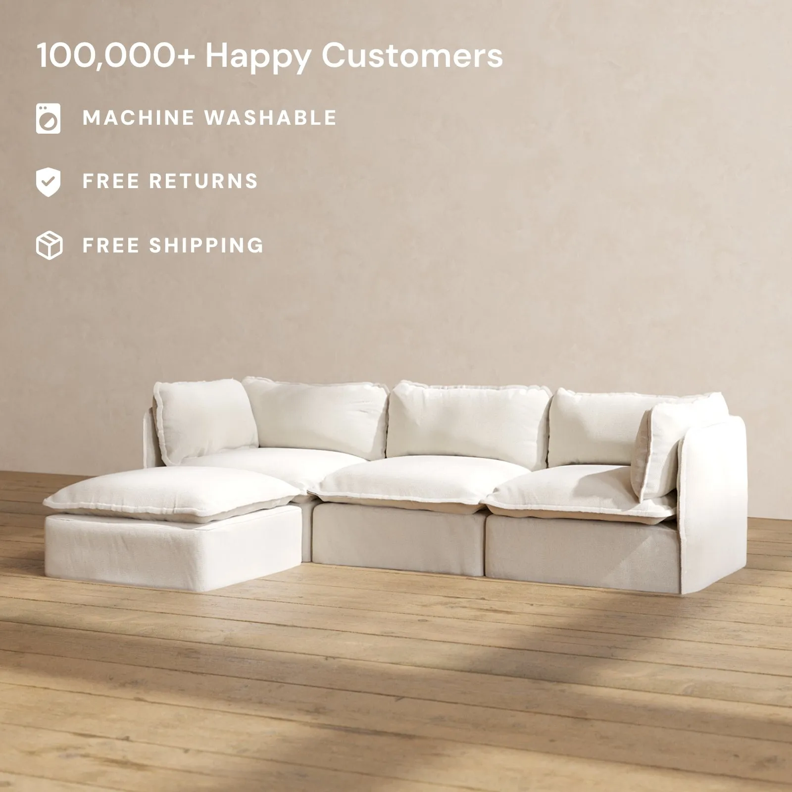 Slipcover Only - Modular Performance 3-Seater Sectional | Blended Weave in Flour