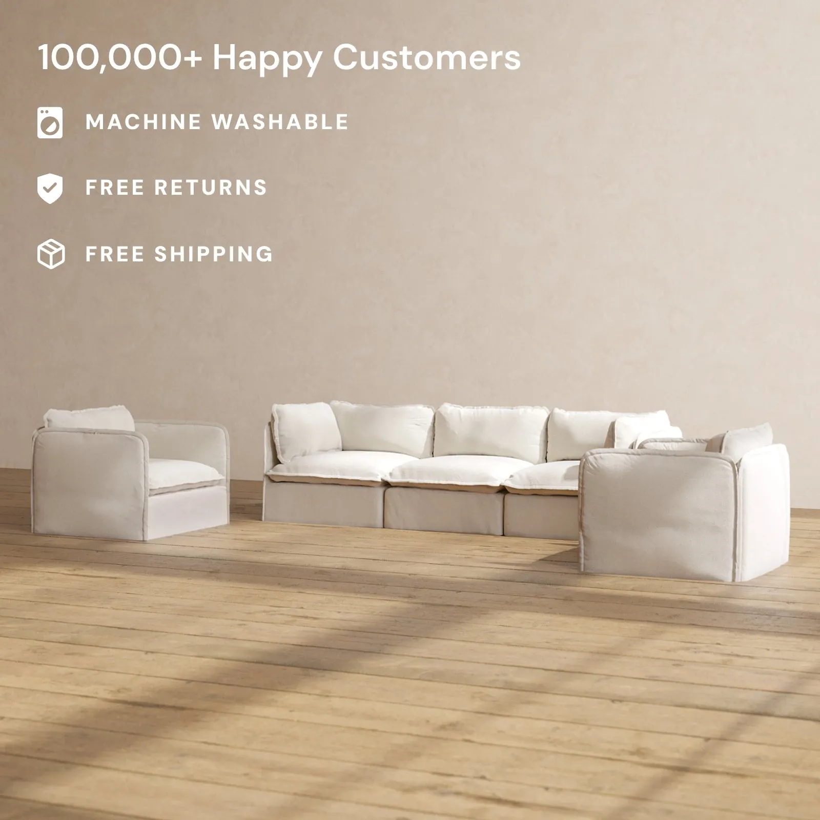 Slipcover Only - Modular Performance 3-Seater Sofa   Armchair Set | Blended Weave in Flour