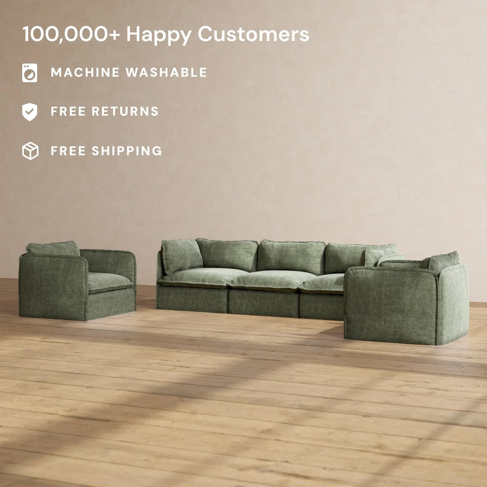 Slipcover Only - Modular Performance 3-Seater Sofa   Armchair Set | Heirloom Velvet in Willow