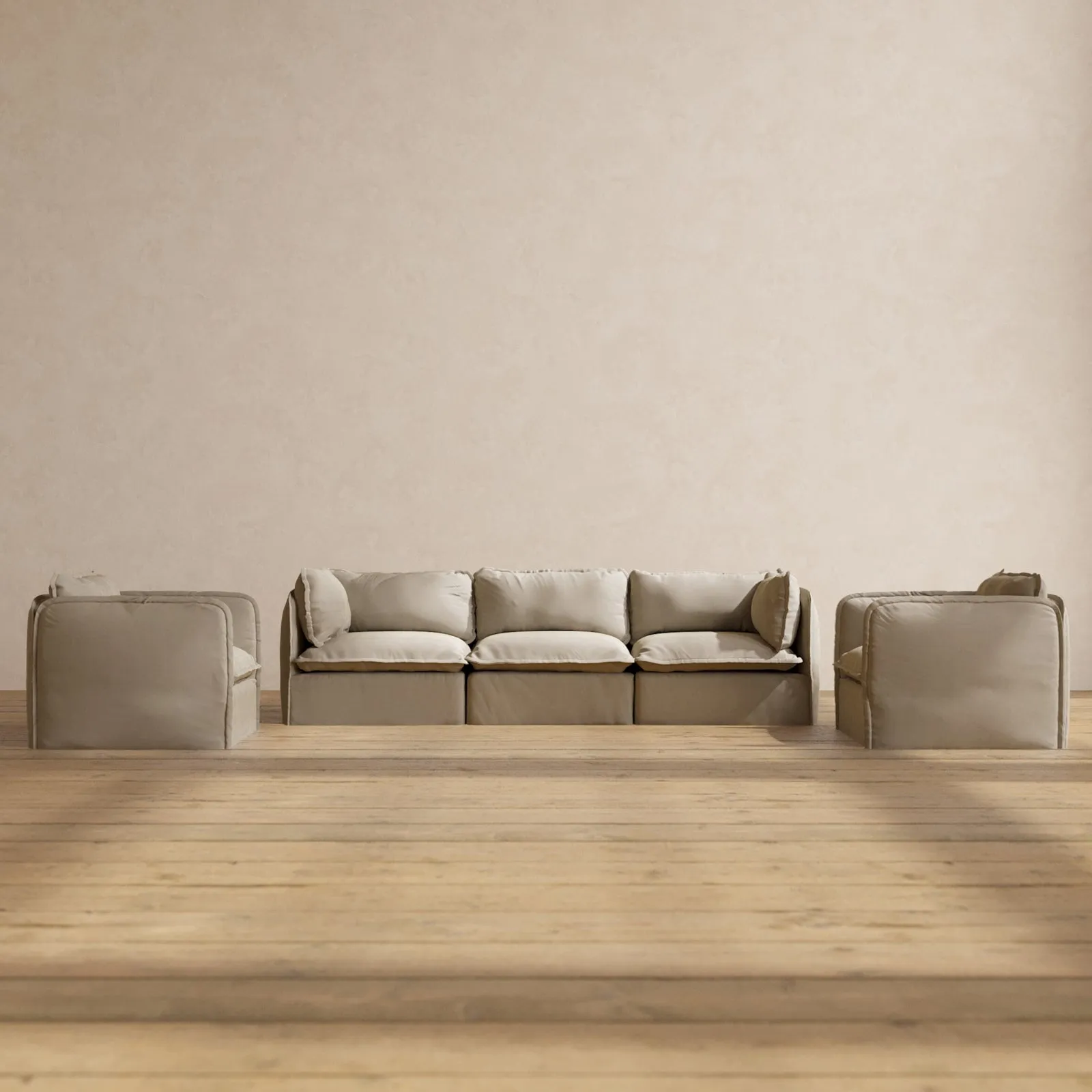 Slipcover Only - Modular Performance 3-Seater Sofa   Armchair Set | Luxury Velvet in Dune