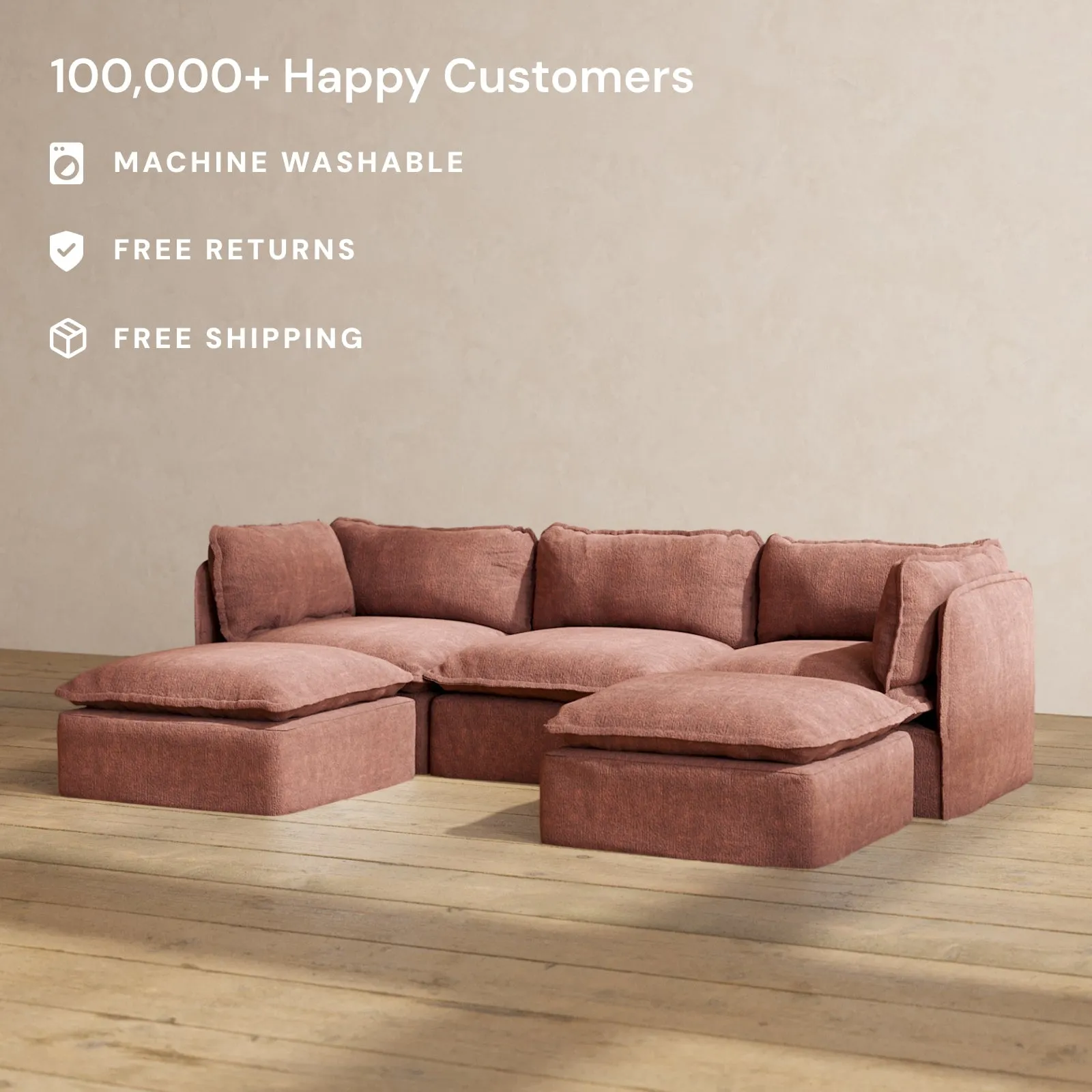 Slipcover Only - Modular Performance 3-Seater U-Sectional | Heirloom Velvet in Chestnut