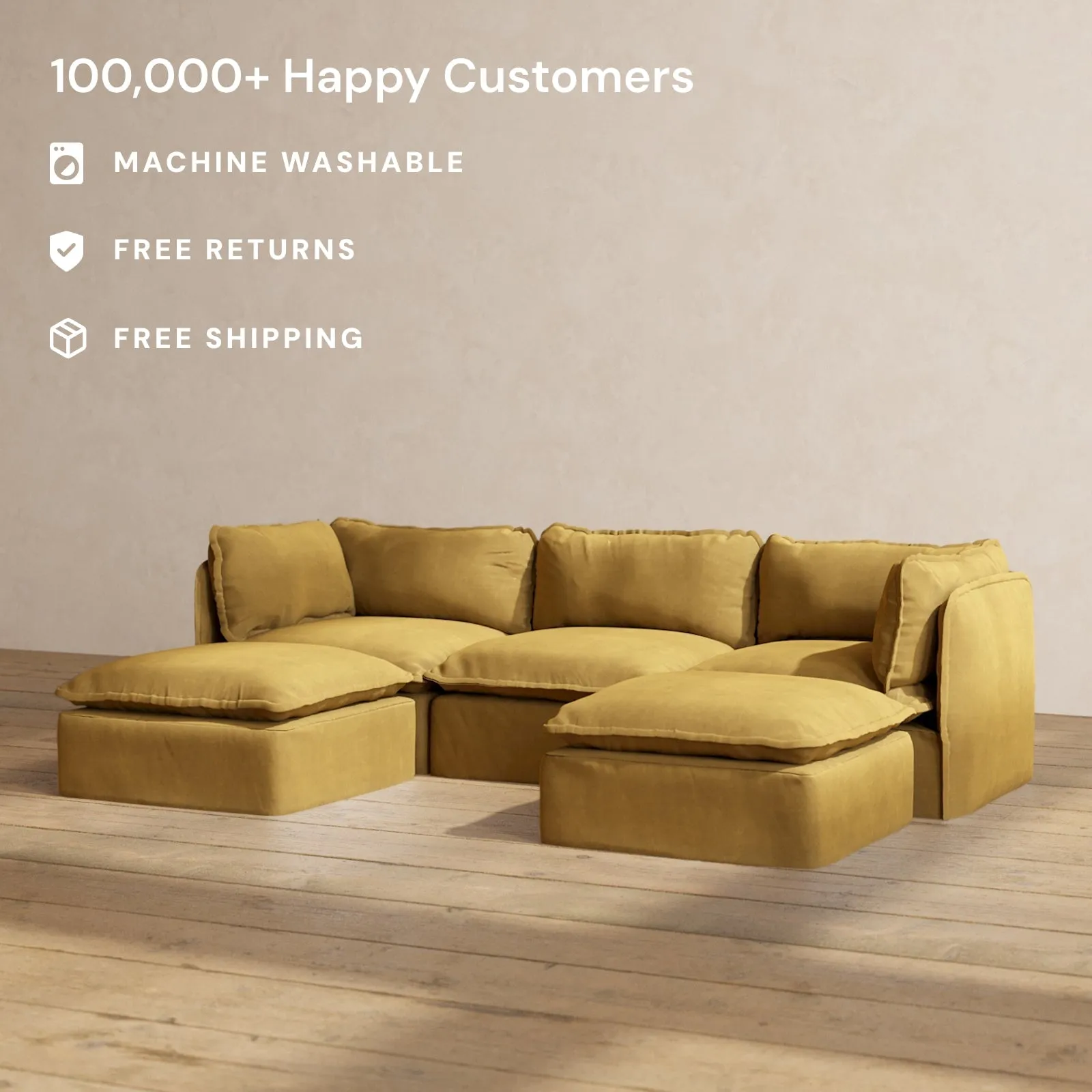 Slipcover Only - Modular Performance 3-Seater U-Sectional | Luxury Velvet in Toffee
