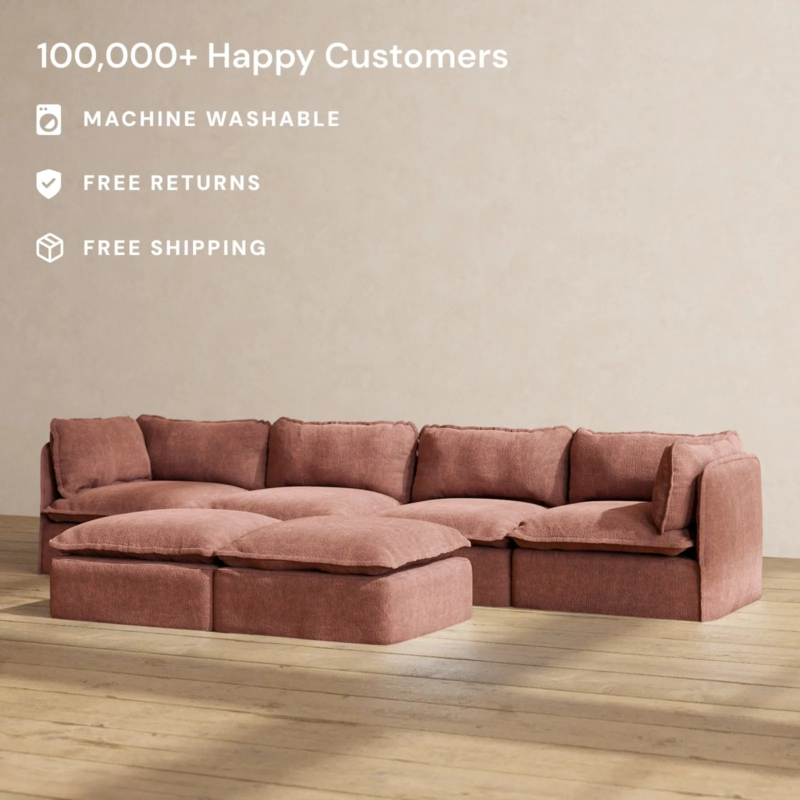 Slipcover Only - Modular Performance 4-Seater   Bench Ottoman | Heirloom Velvet in Chestnut