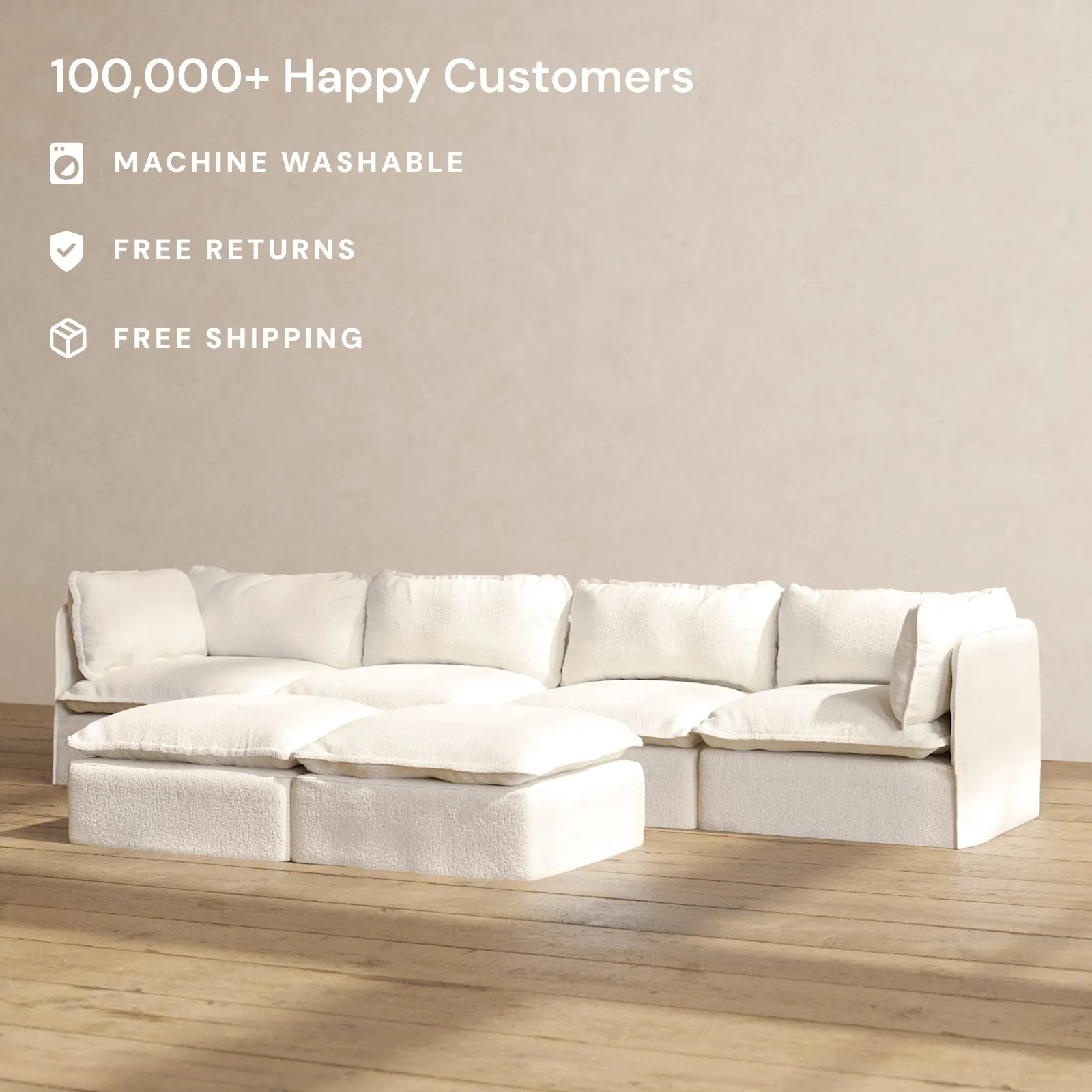 Slipcover Only - Modular Performance 4-Seater   Bench Ottoman | Knit Boucle in Mousse