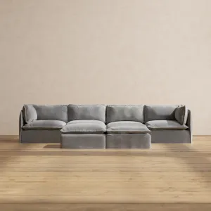 Slipcover Only - Modular Performance 4-Seater   Bench Ottoman | Plush Weave in Ash