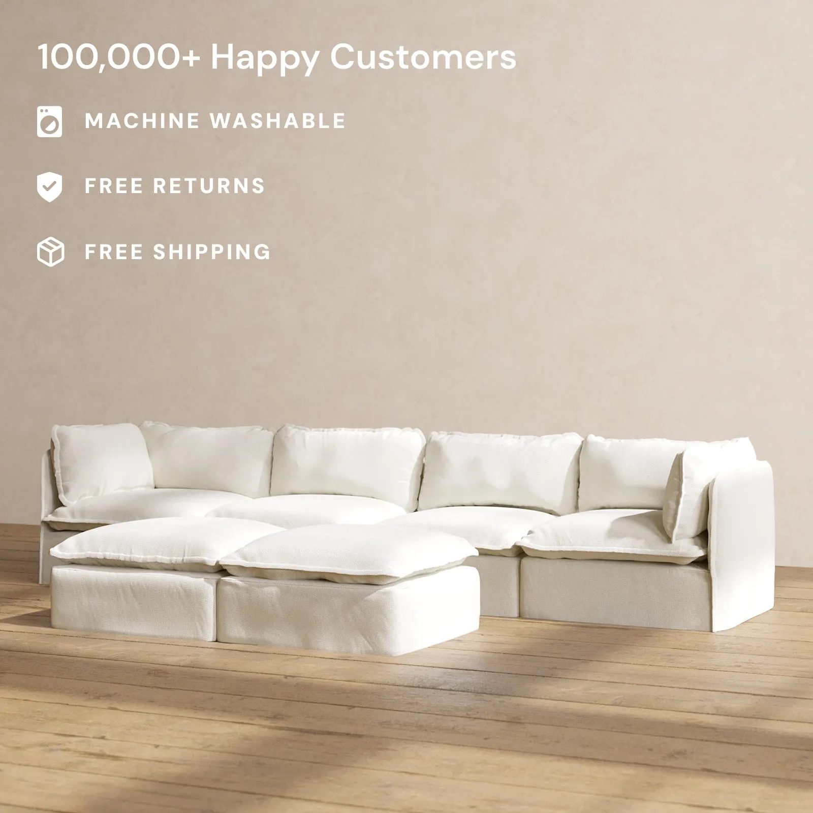 Slipcover Only - Modular Performance 4-Seater   Bench Ottoman | Plush Weave in Eggshell