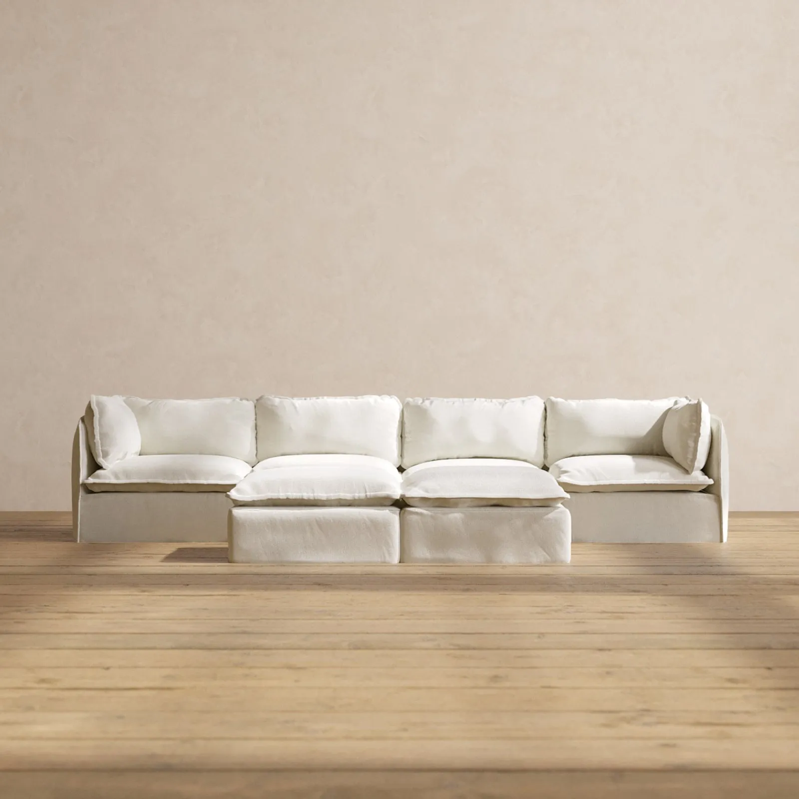 Slipcover Only - Modular Performance 4-Seater   Bench Ottoman | Plush Weave in Eggshell