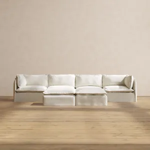 Slipcover Only - Modular Performance 4-Seater   Bench Ottoman | Plush Weave in Eggshell