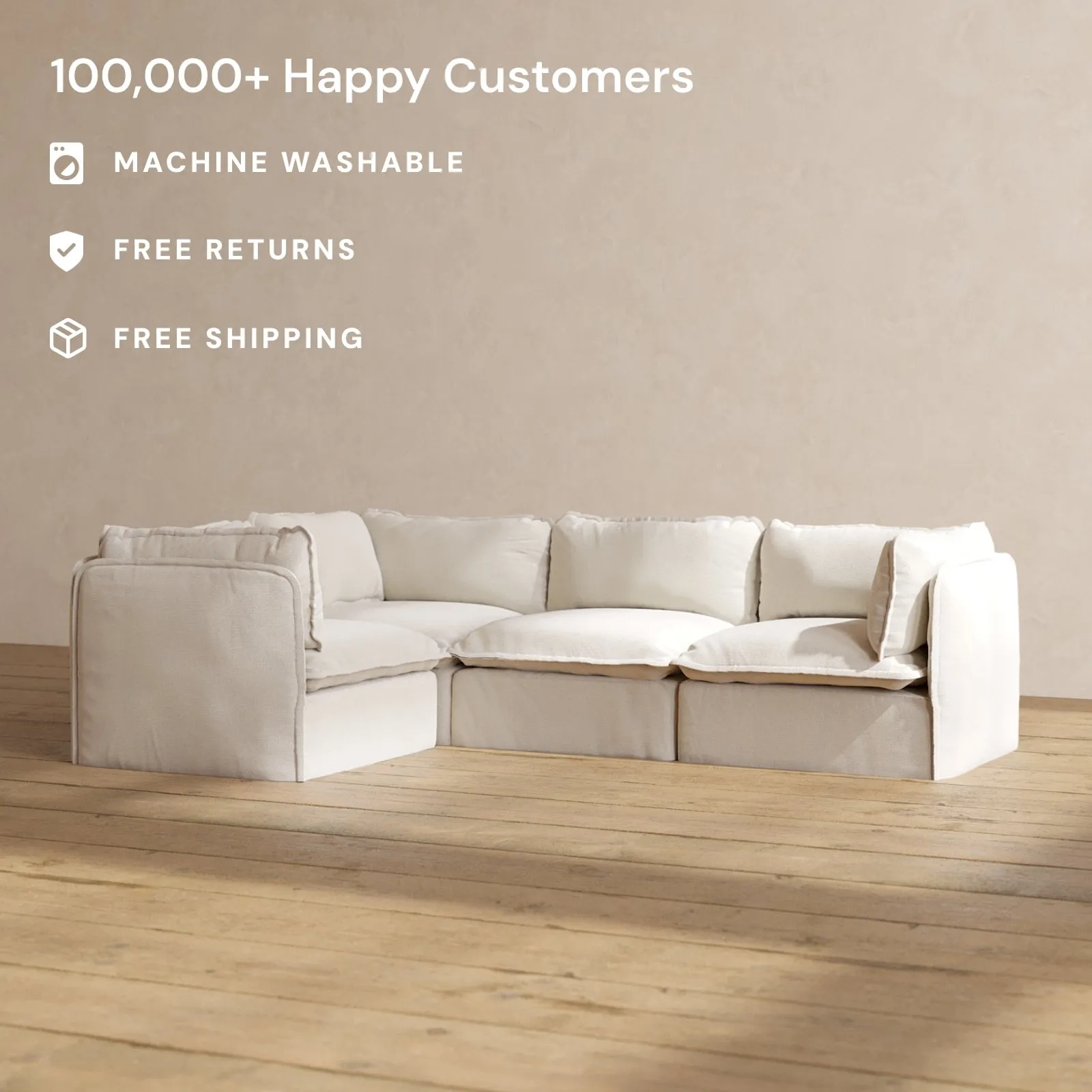 Slipcover Only - Modular Performance 4-Seater Corner Sectional | Blended Weave in Flour