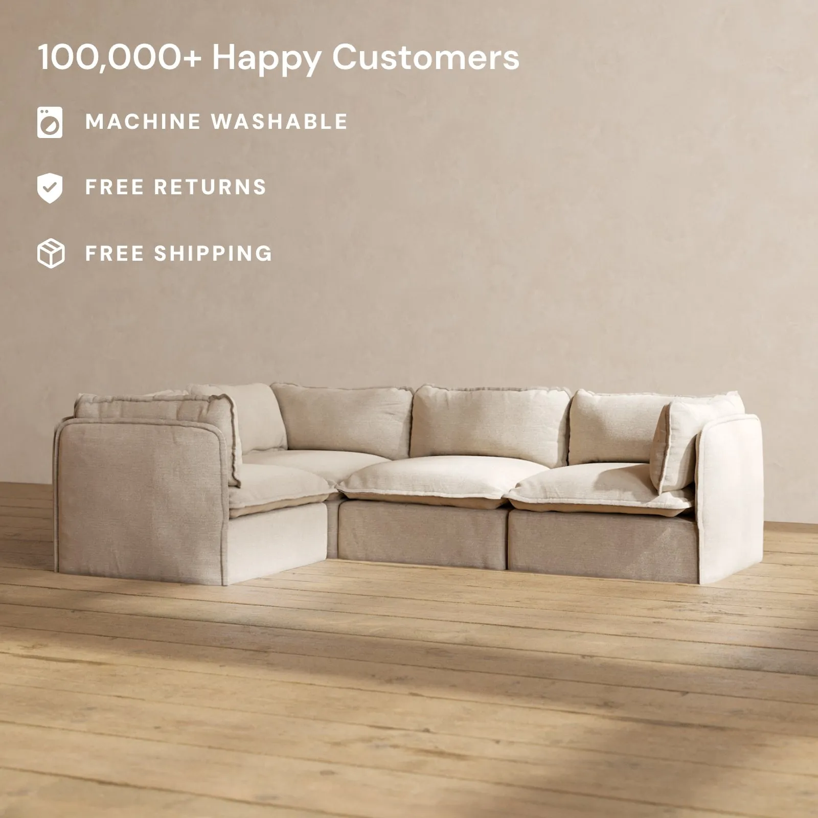 Slipcover Only - Modular Performance 4-Seater Corner Sectional | Blended Weave in Oat