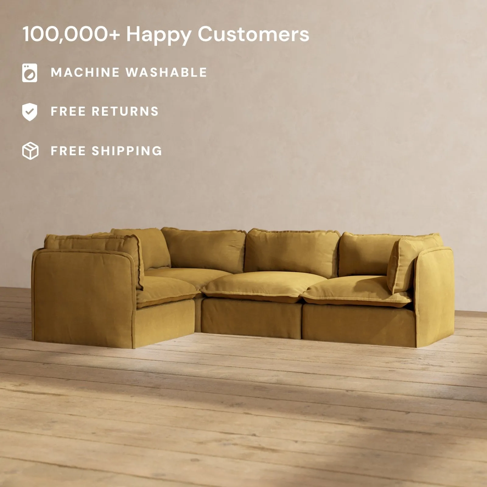 Slipcover Only - Modular Performance 4-Seater Corner Sectional | Luxury Velvet in Toffee