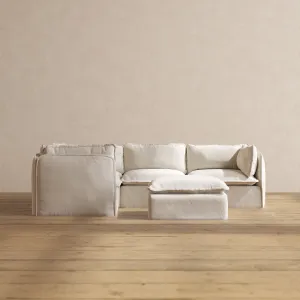 Slipcover Only - Modular Performance 4-Seater Corner Sectional   Ottoman | Blended Weave in Flour