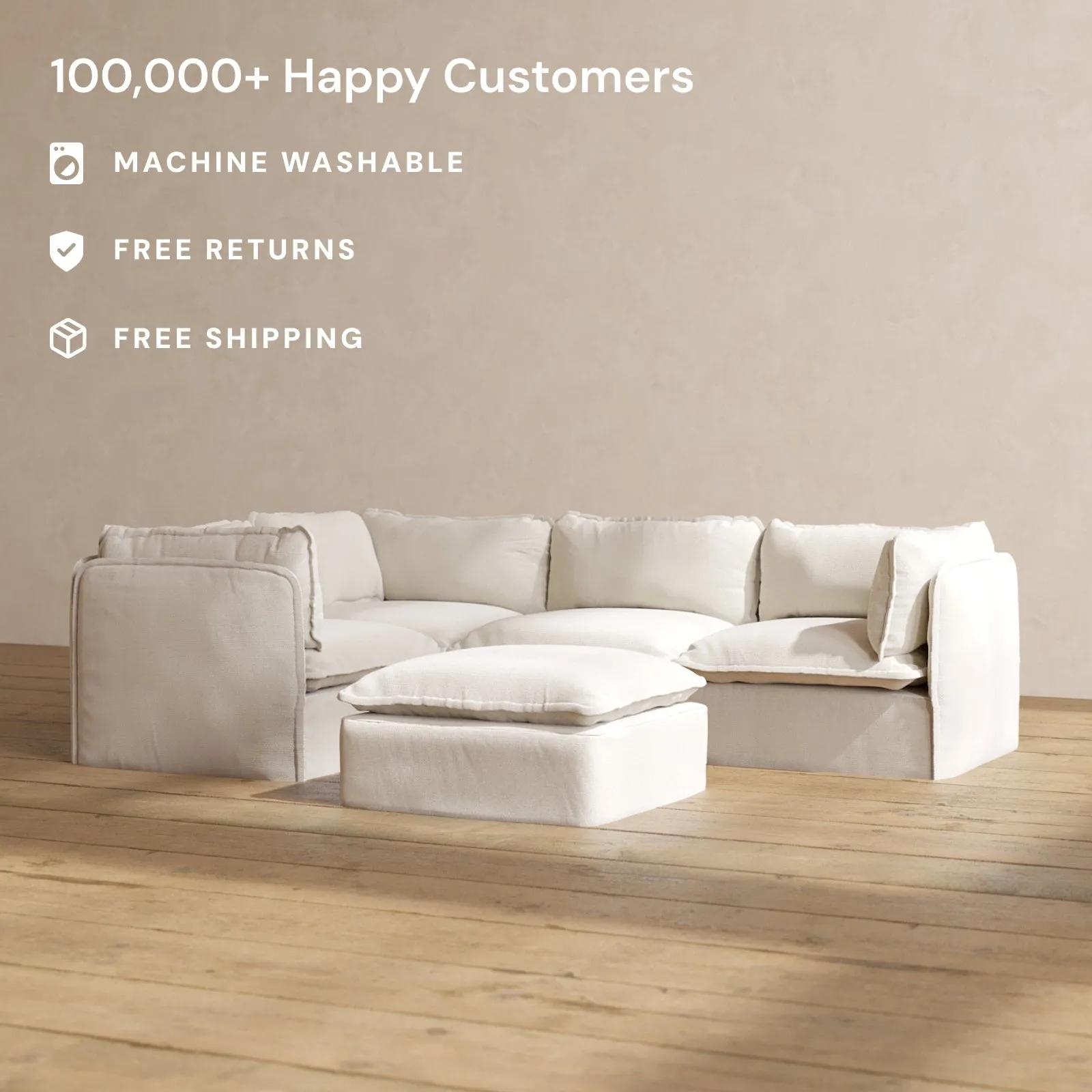 Slipcover Only - Modular Performance 4-Seater Corner Sectional   Ottoman | Blended Weave in Flour