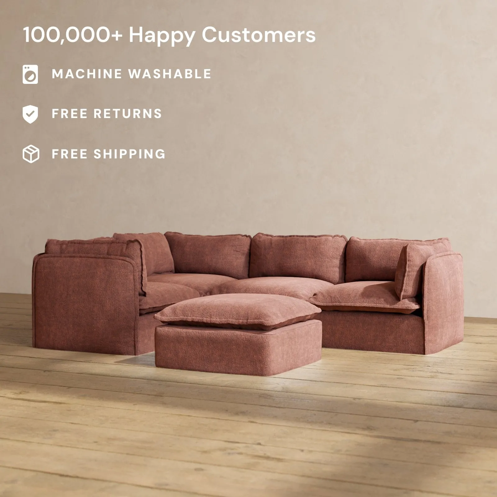 Slipcover Only - Modular Performance 4-Seater Corner Sectional   Ottoman | Heirloom Velvet in Chestnut